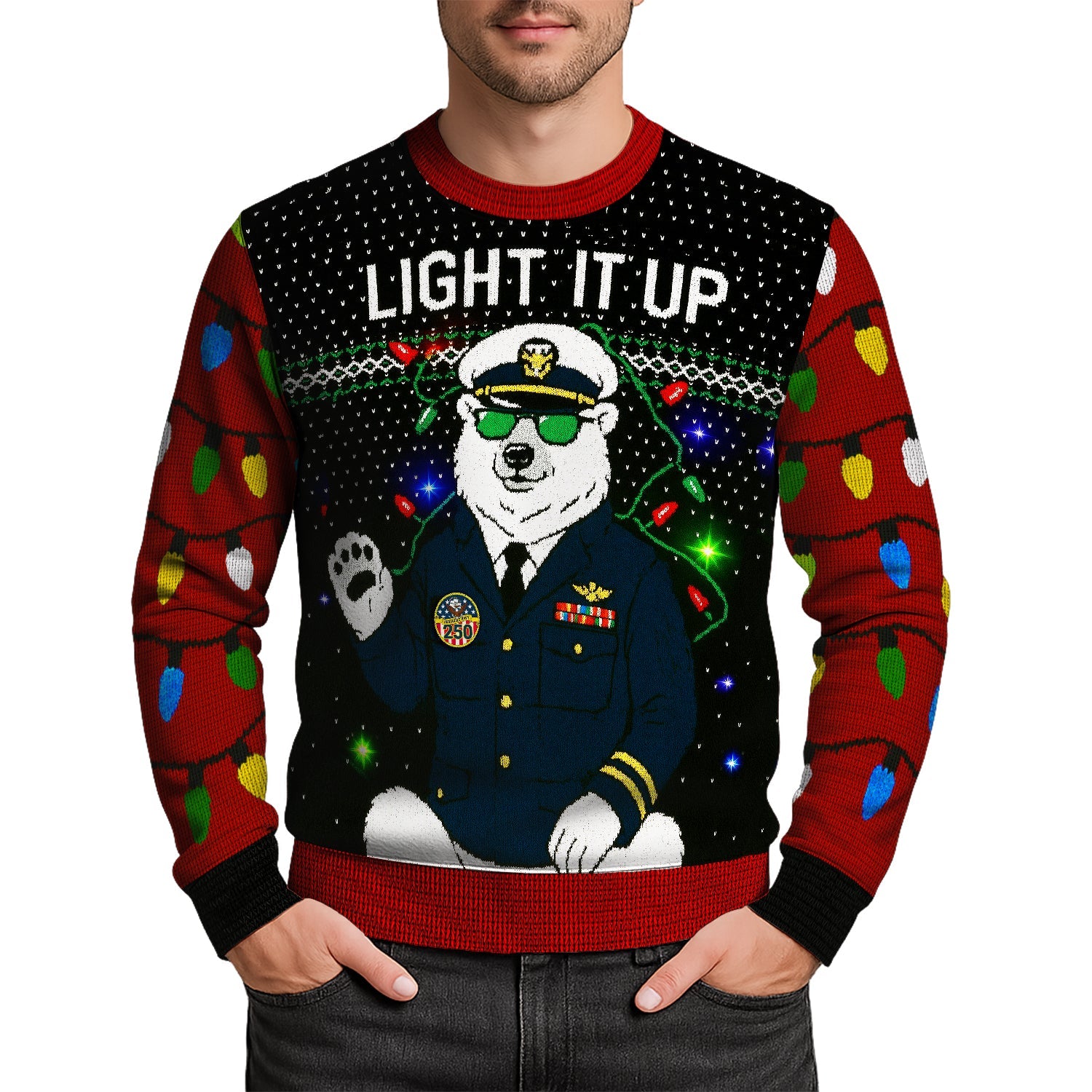 US Navy Light It Up Christmas Ugly Sweater