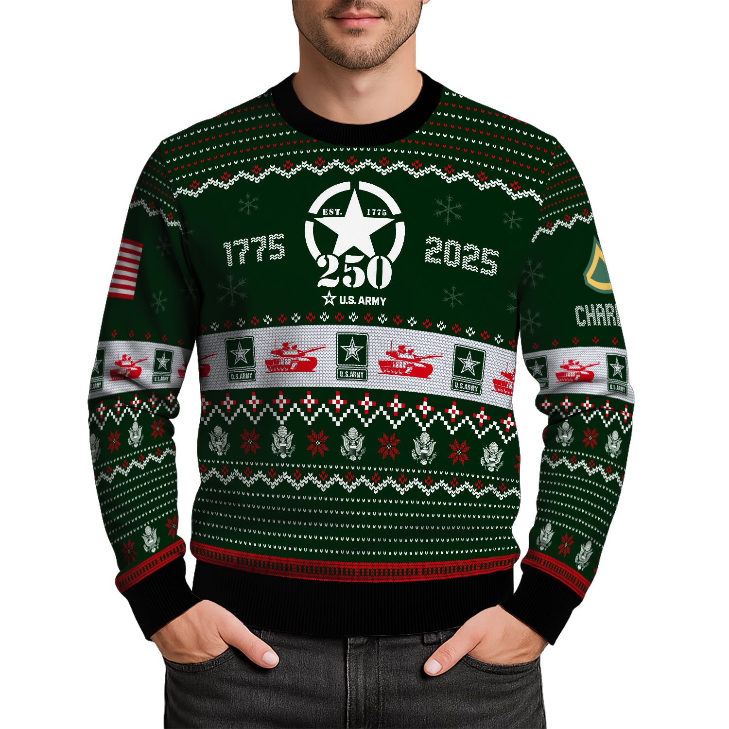 Custom Ranks And Text US Army Ugly Christmas Sweater for Women Men JUST03