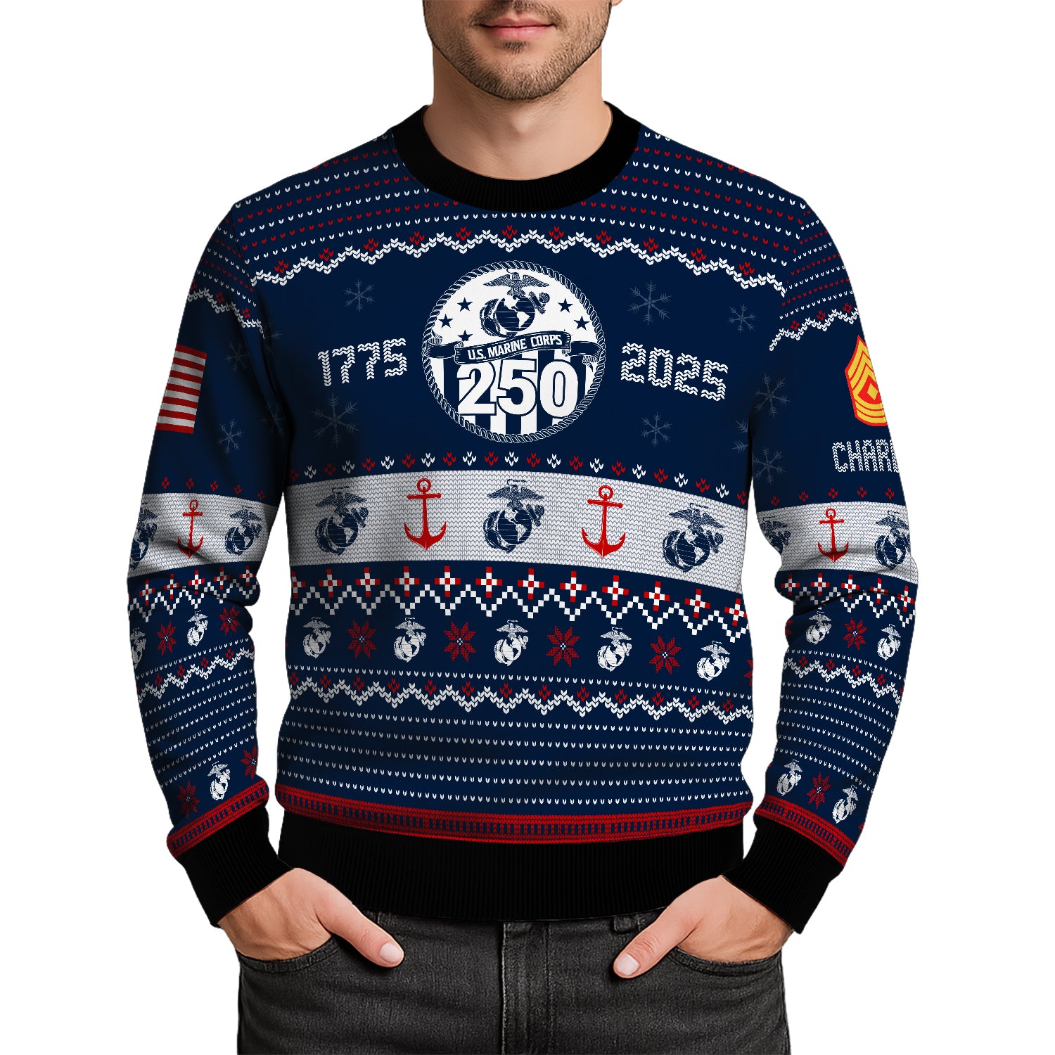 Custom Ranks And Text USMC Ugly Christmas Sweater for Women Men JUST03