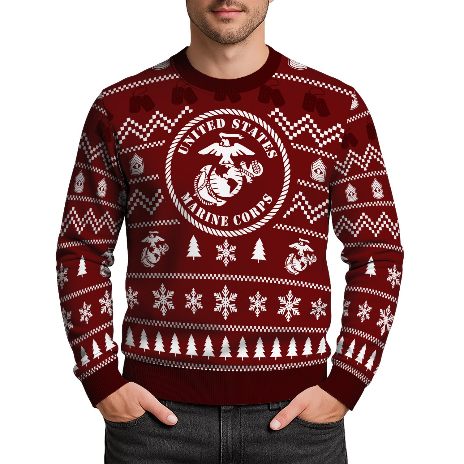 Custom Ranks USMC Ugly Christmas Sweater for Women Men TUST01