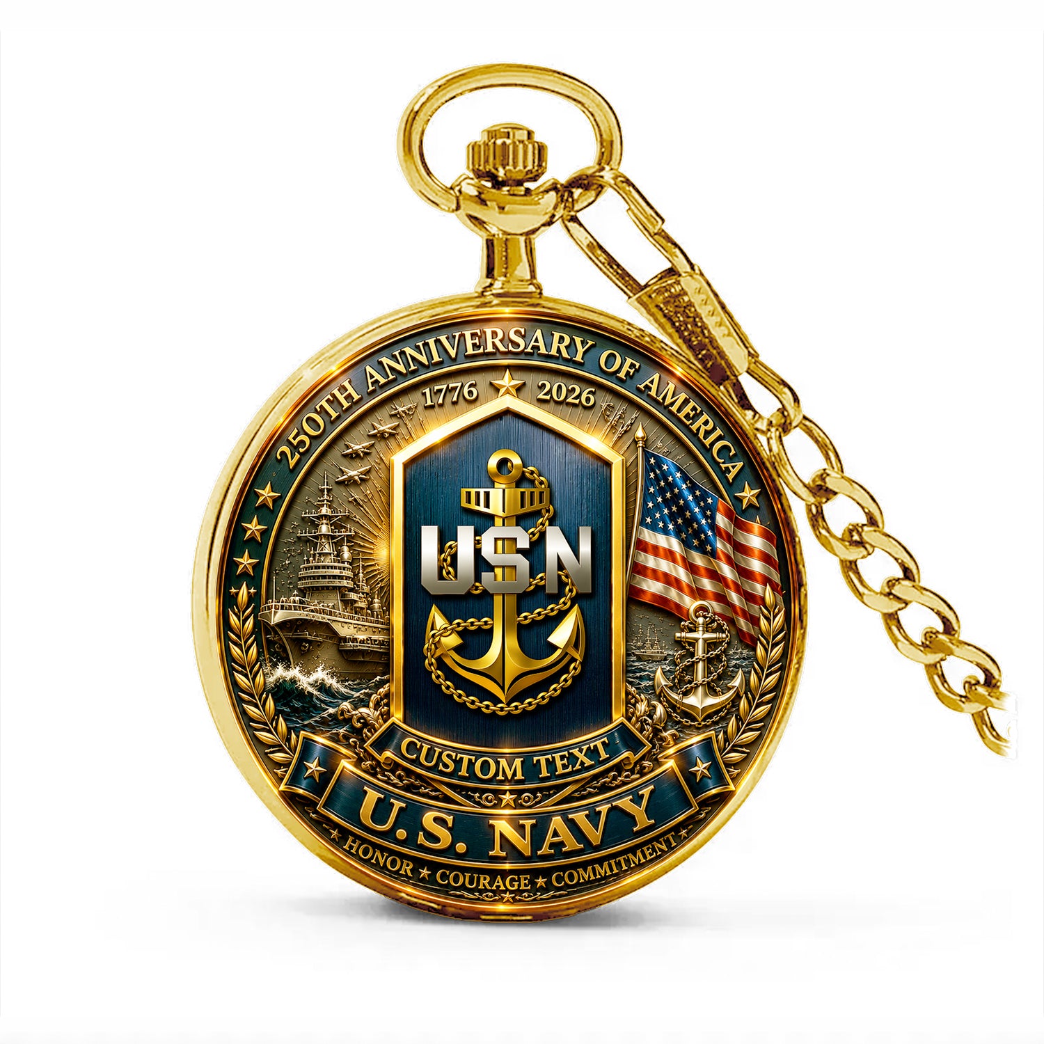 US Navy 250 Years Anniversary Pocket Watch Veteran Gift