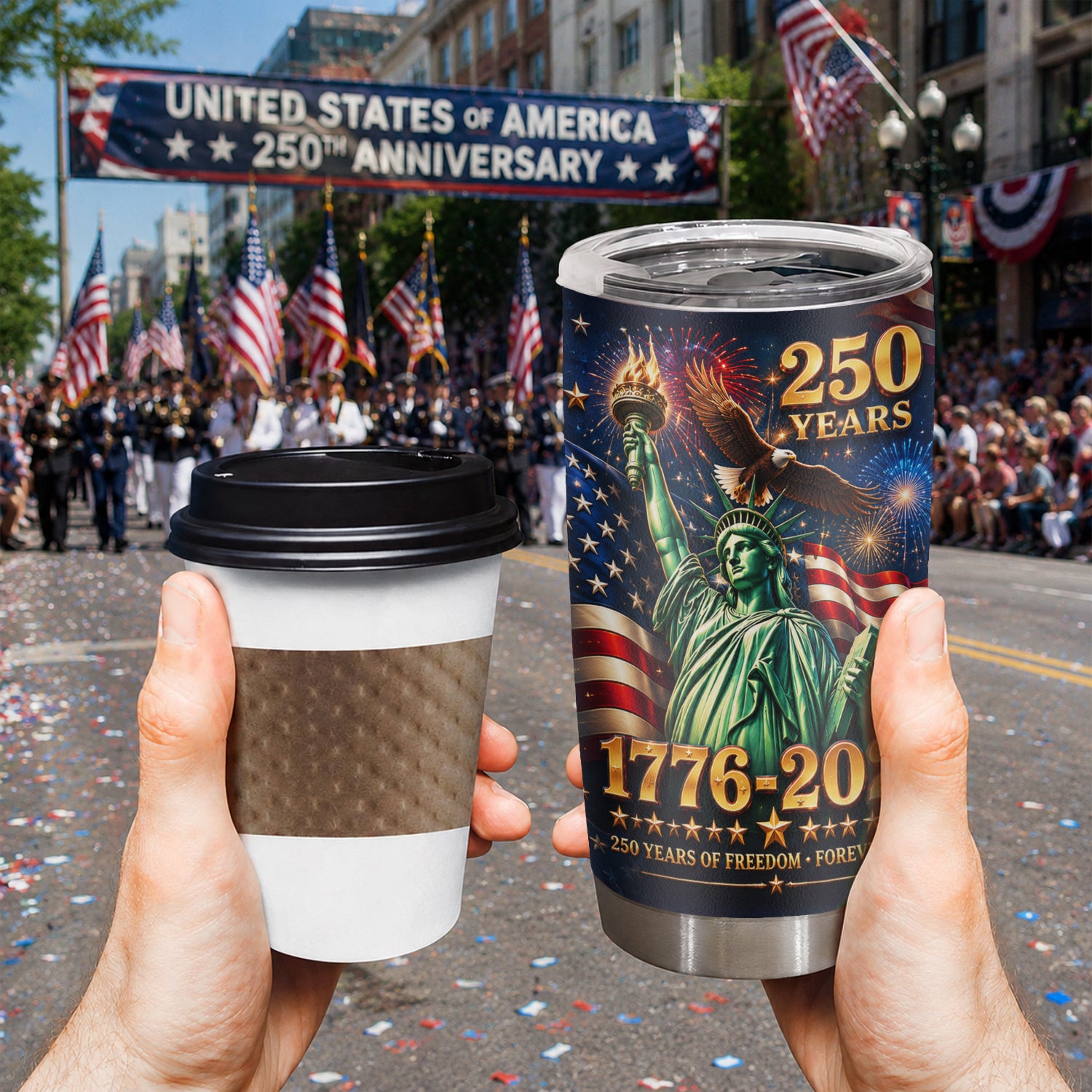 America 250 Years Freedom 20oz Tumbler Statue of Liberty Patriotic Gift