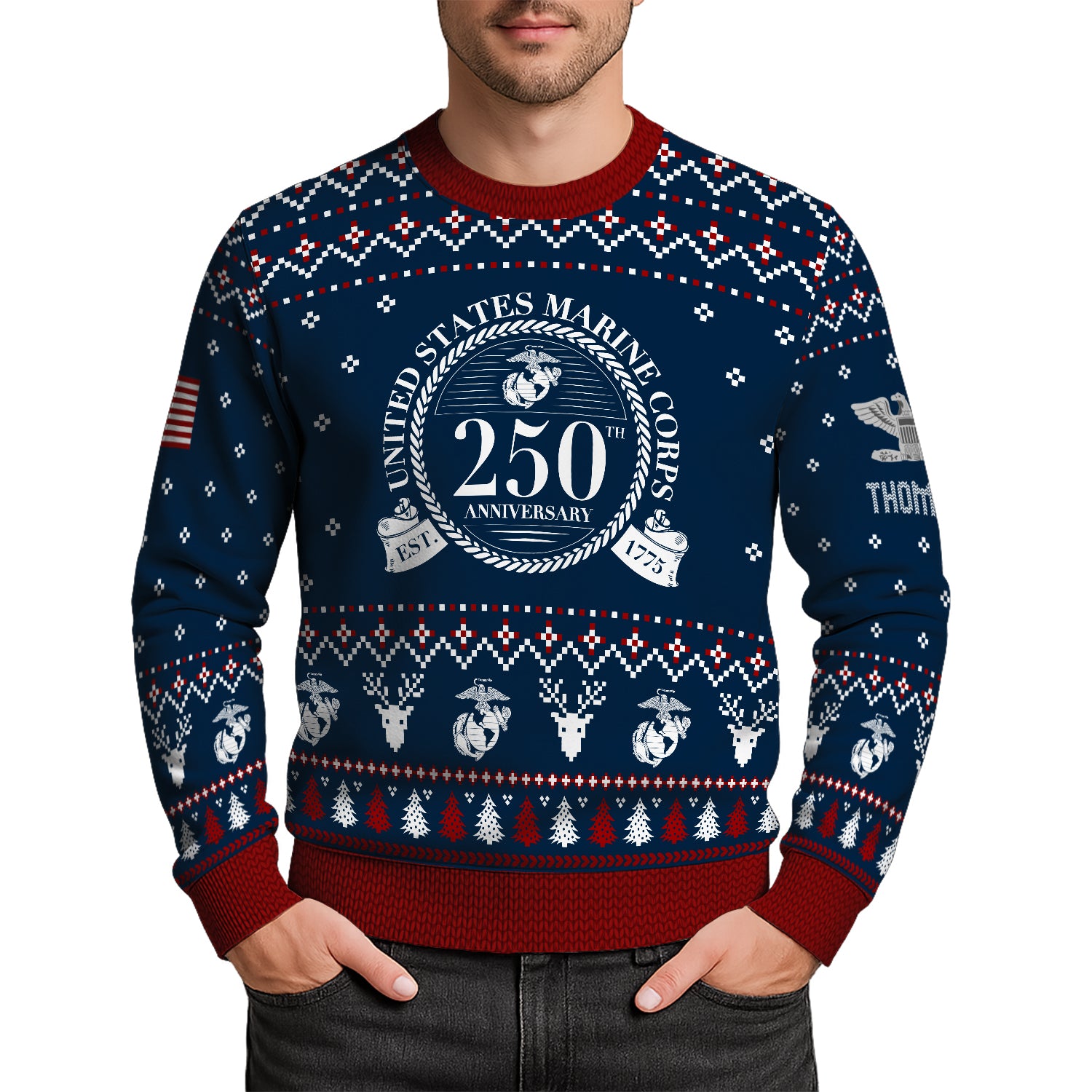 Custom Ranks And Text USMC Ugly Christmas Sweater for Women Men JUST01