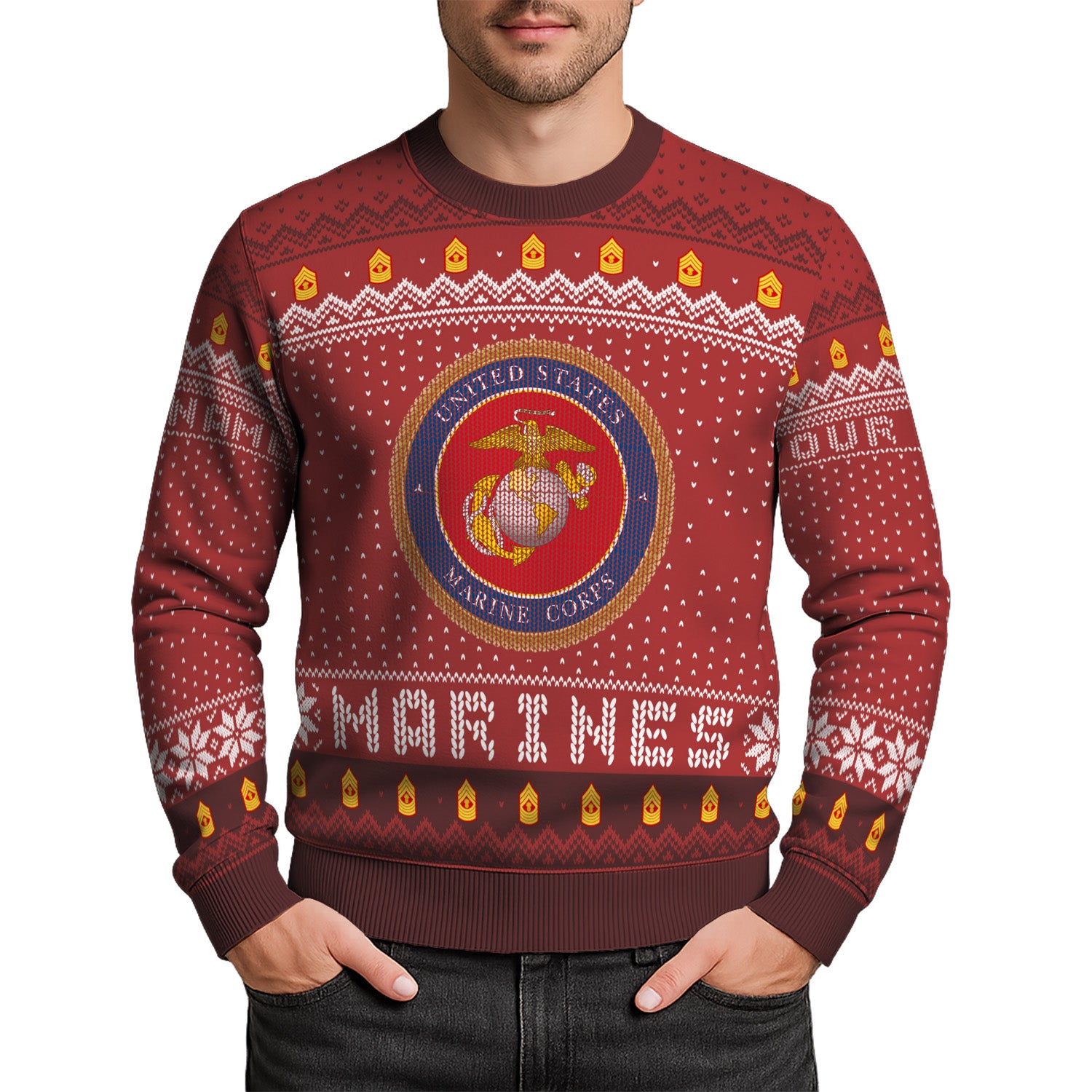 Custom Ranks And Text USMC Ugly Christmas Sweater for Women Men TUST04