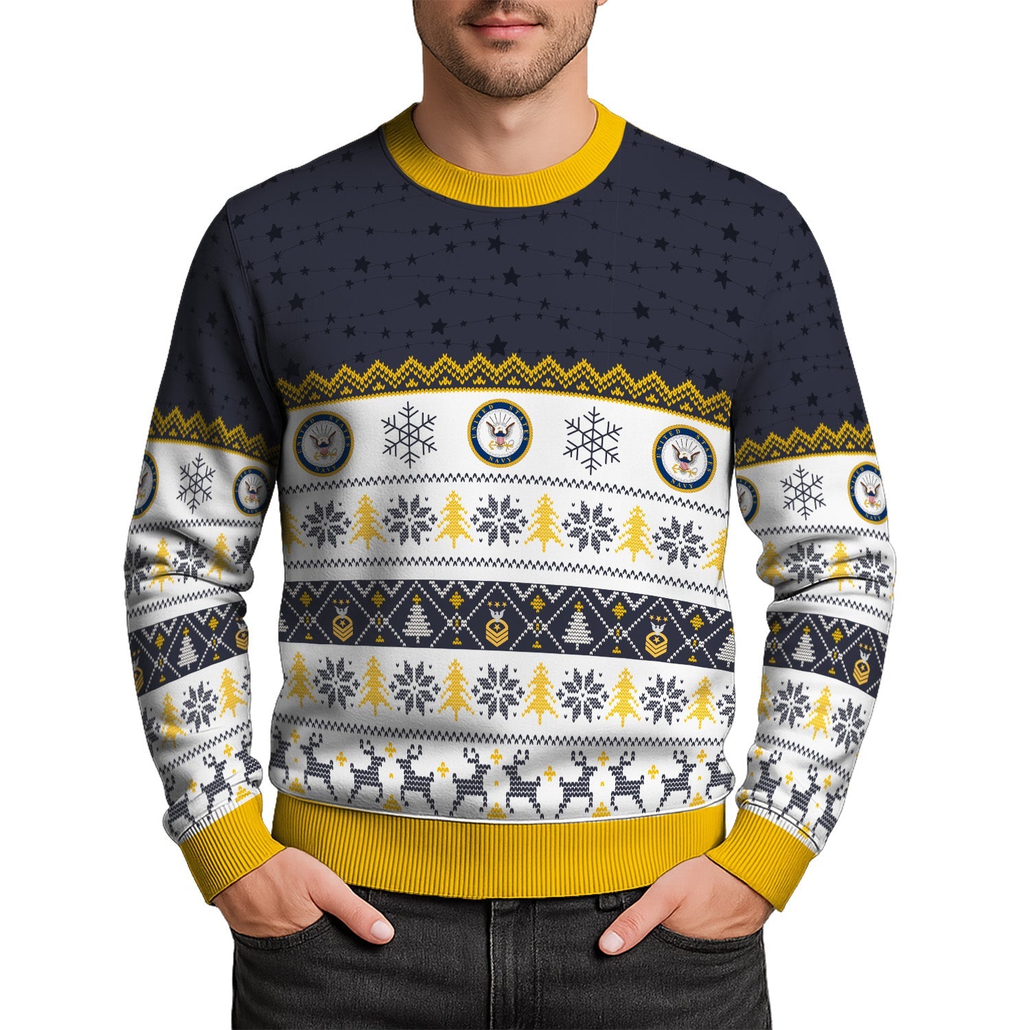 Personalized US Navy Christmas Ugly Sweater TUST06