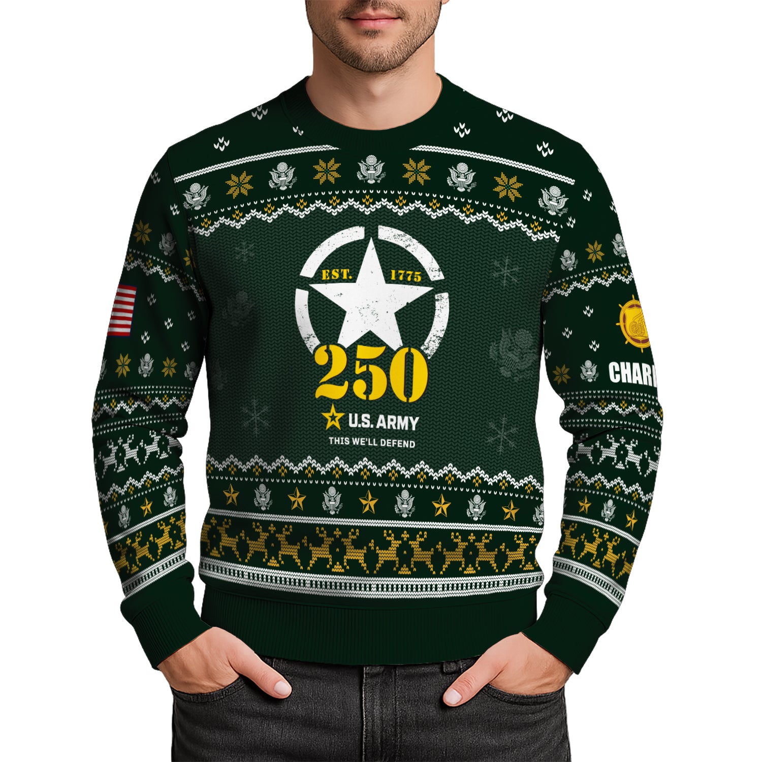 Custom Ranks And Text US Army Ugly Christmas Sweater for Women Men JUST02
