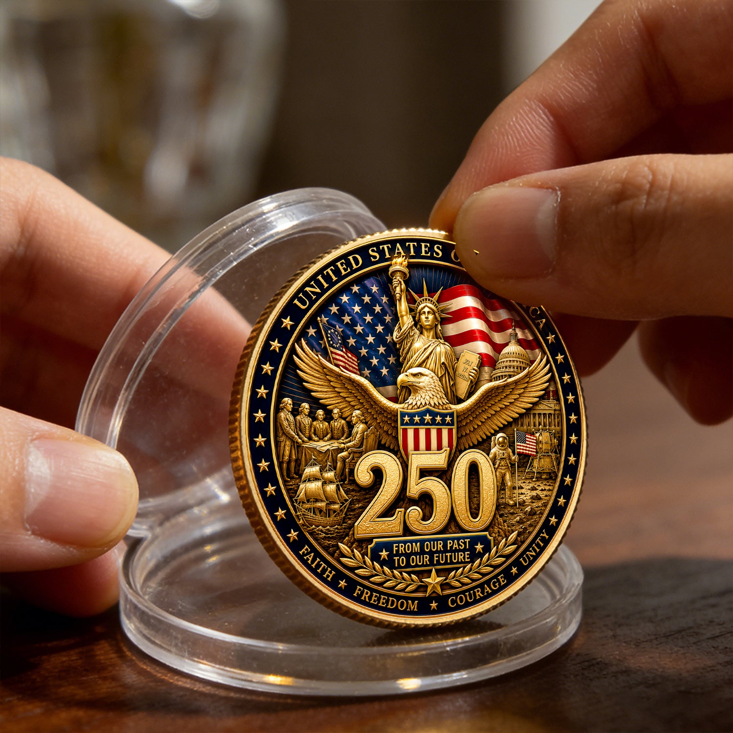 Personalized Navy Military Coin America 250 Veteran Present