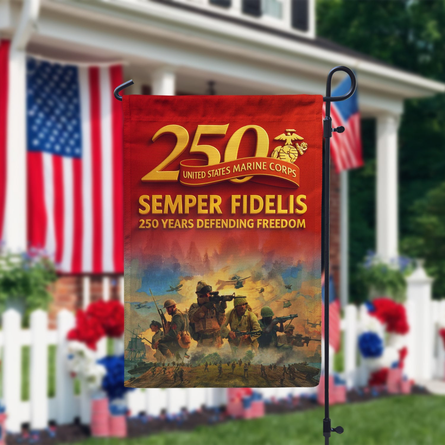 MARlNE Semper Fields 250 Years Defending Freedom Garden Flag 12" x 18" Twin-Side Printing