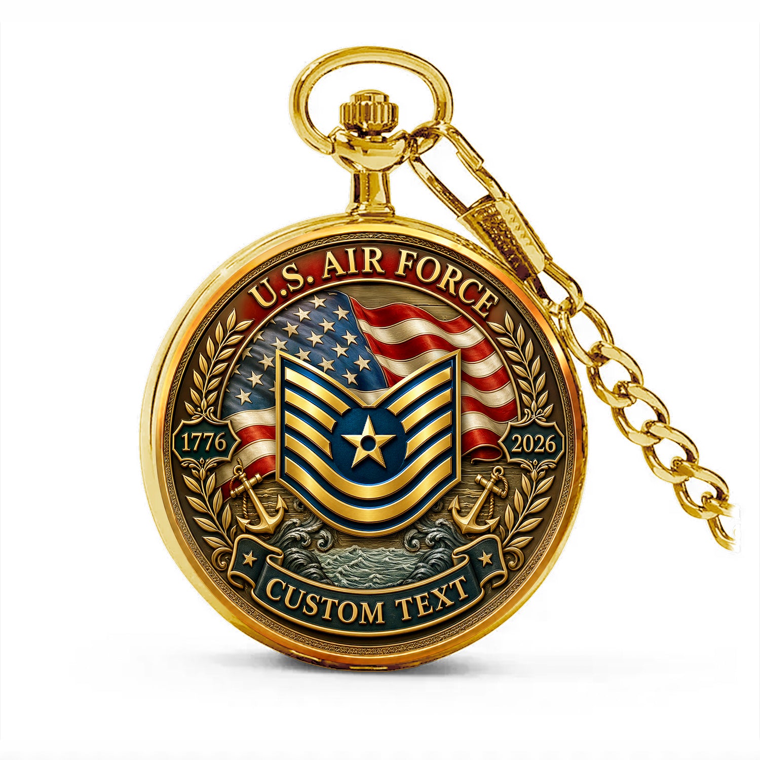 Custom Air Force Veteran Pocket Watch Personalized Rank