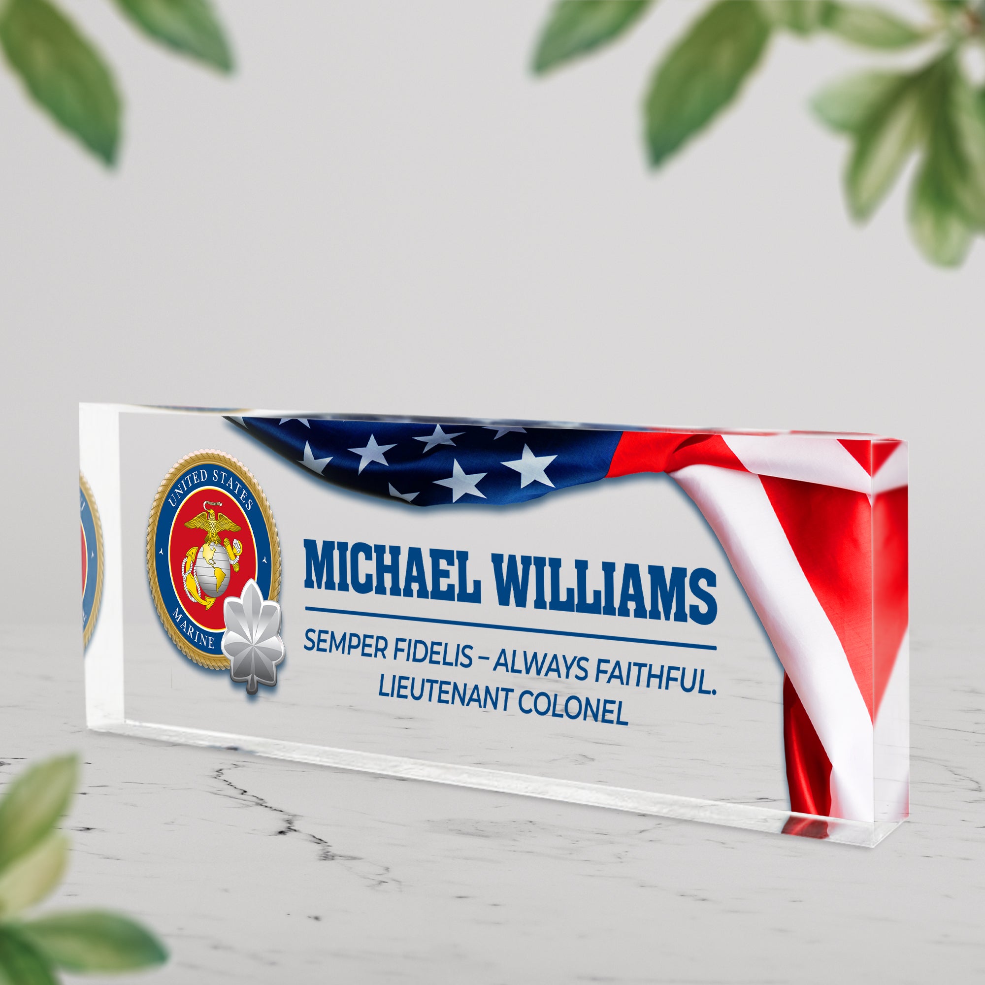 Personalized USMC Acrylic Desk Plaque – Service Recognition Gift