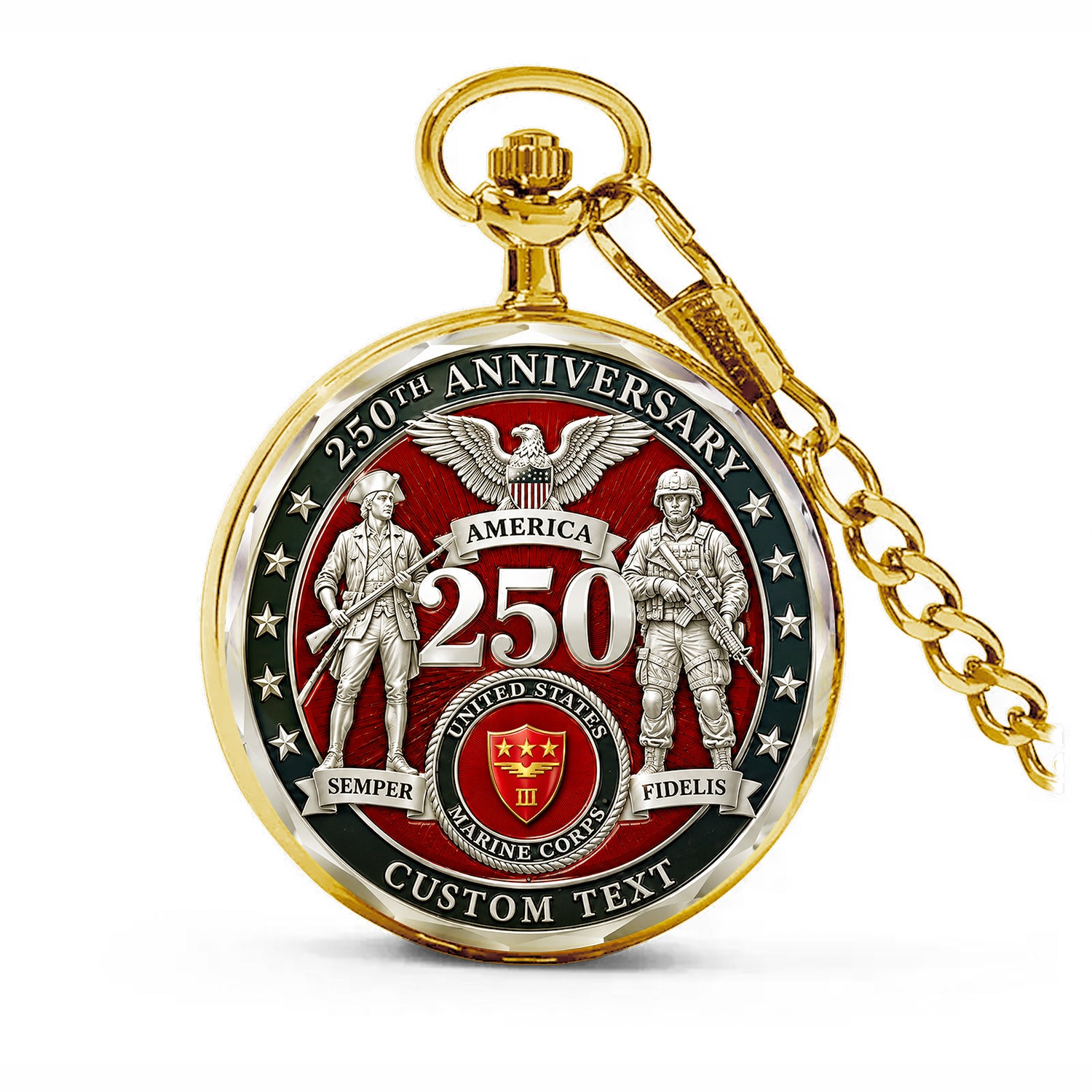 USMC Veteran Pocket Watch Custom Name Rank Keepsake