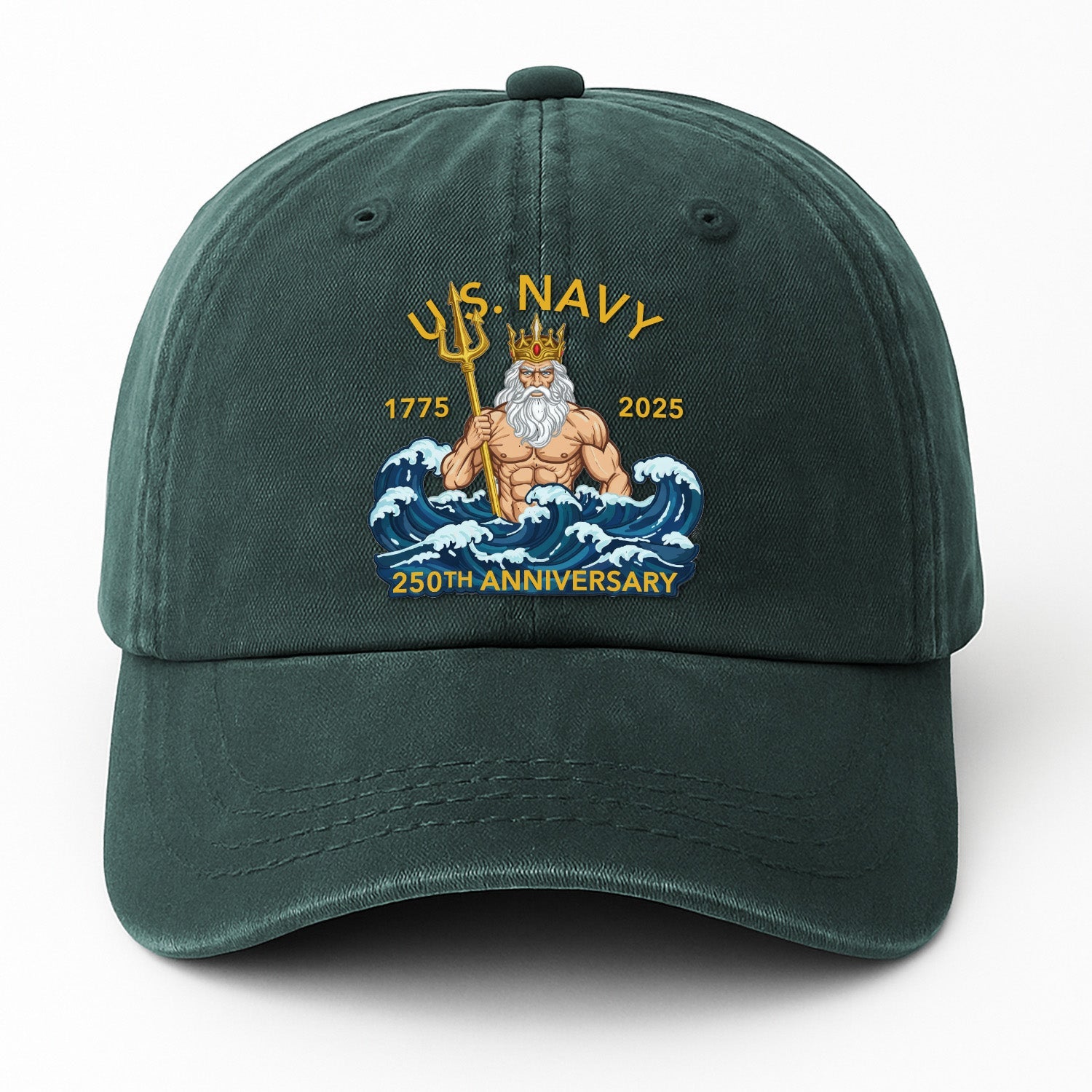 US Navy 250th Annivesary Poseidon Washed Denim Cap