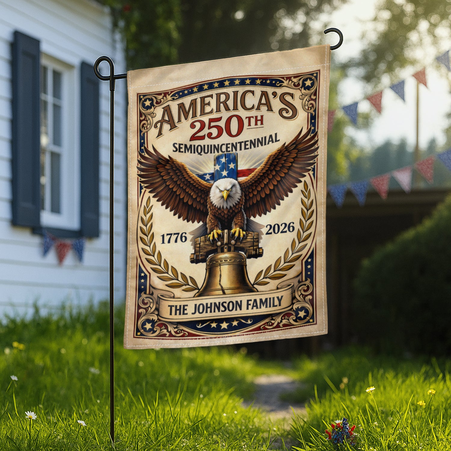 Custom USA 250 Garden Flag Vintage Eagle Liberty Bell 1776