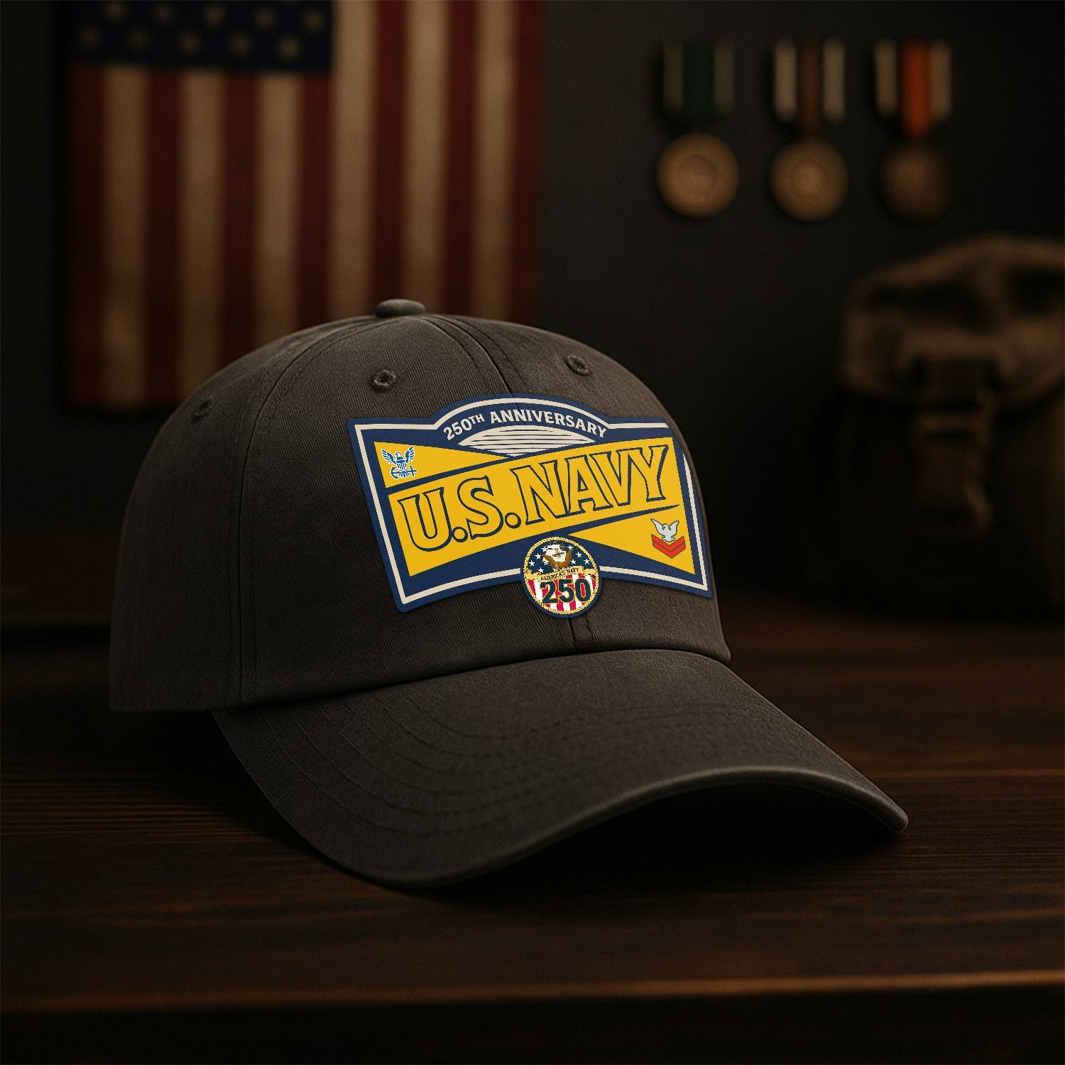 Custom Ranks US Navy Premium Washed Denim Cap DC016