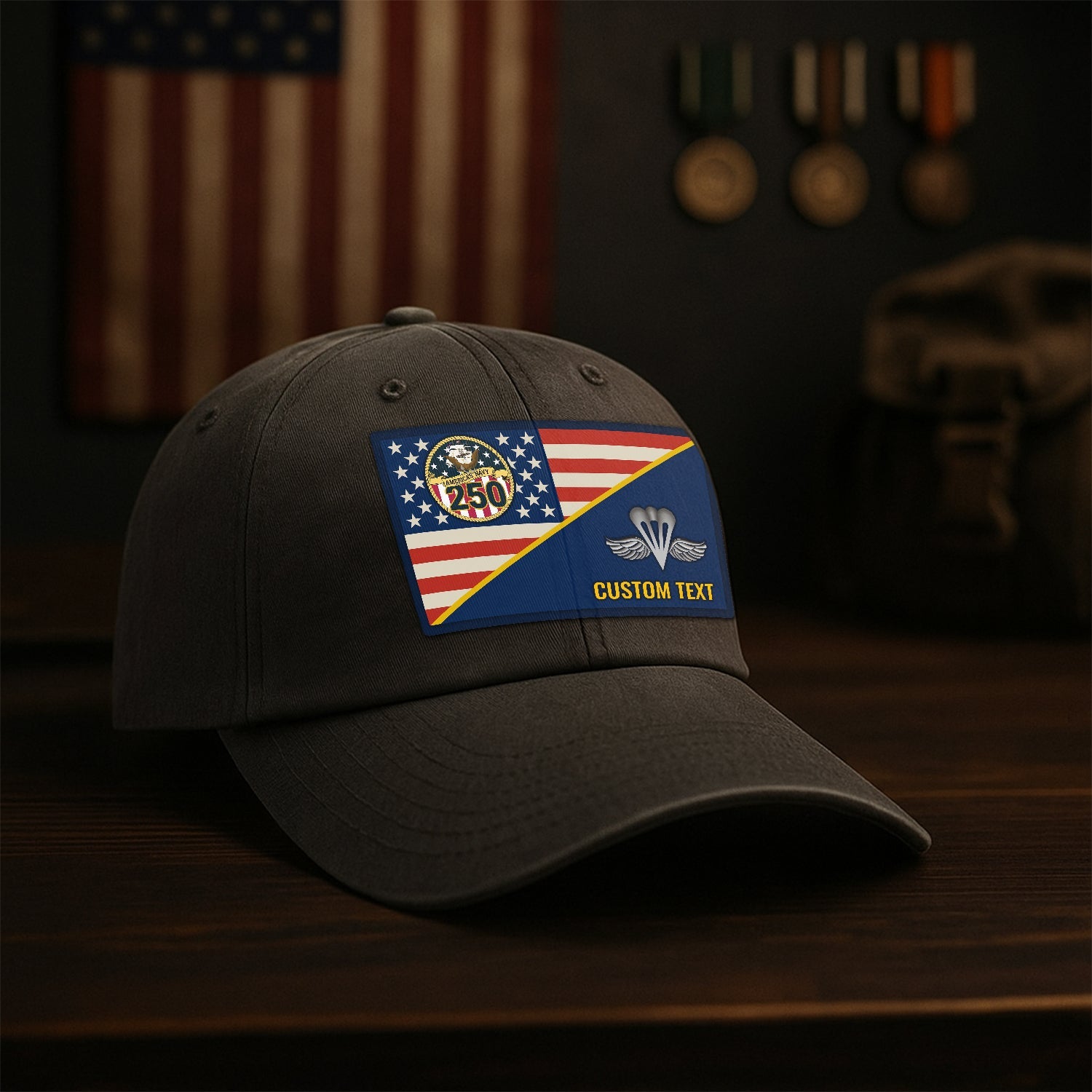 Custom Ranks & Text US Navy Premium Washed Denim Cap DC017