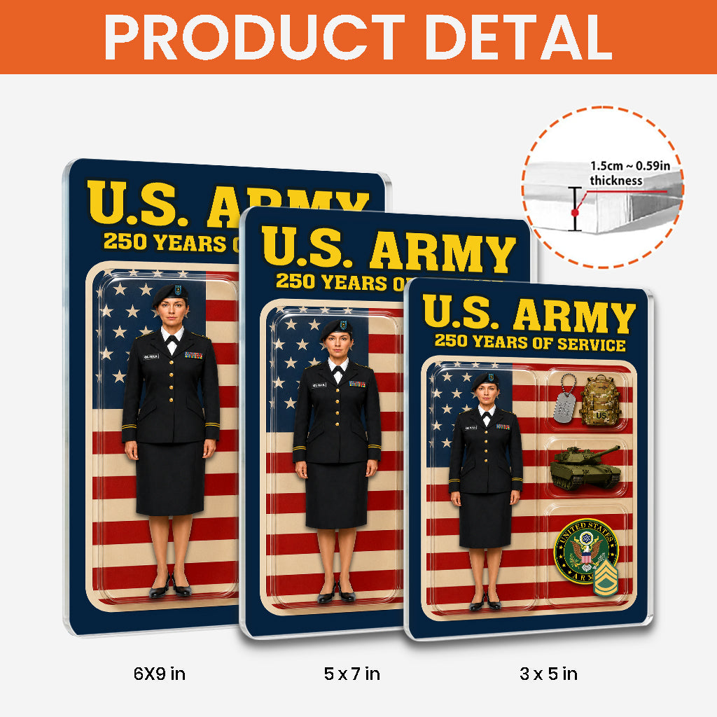 Personalized US Army 250th Years Of Service Custom Figure Acrylic Block