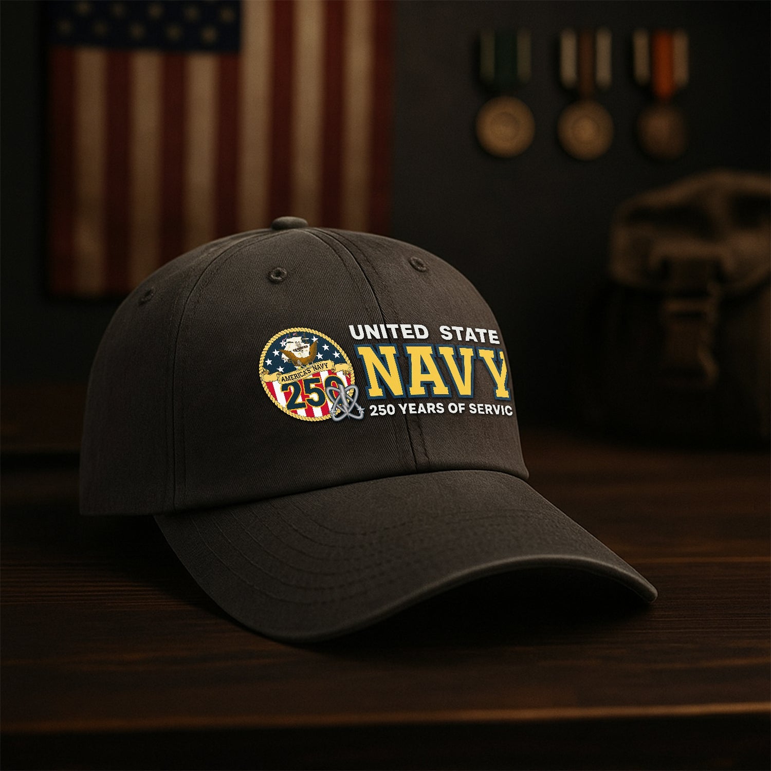 Custom Ranks US Navy Premium Washed Denim Cap DC011