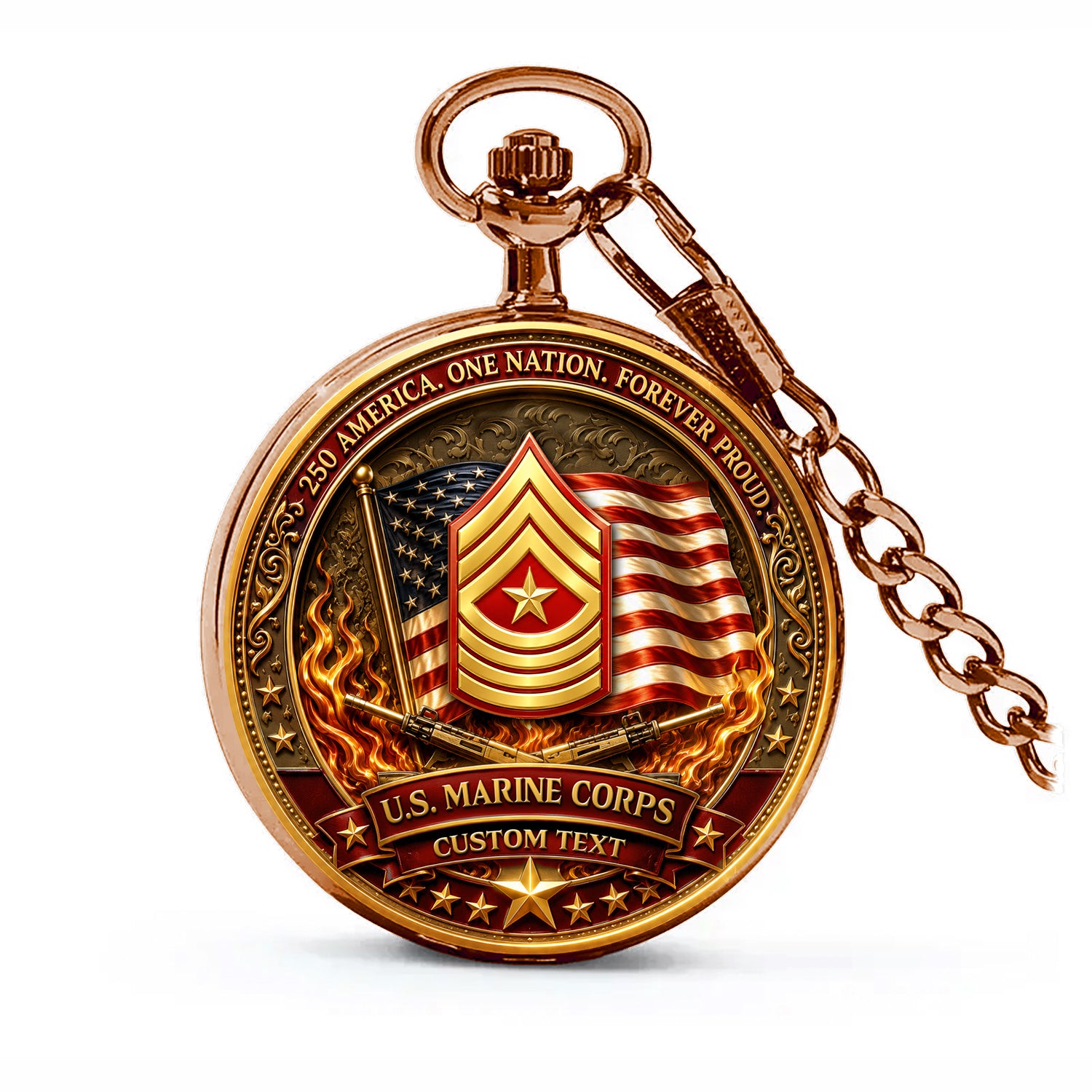 USMC Pocket Watch Personalized Rank and Text Gift