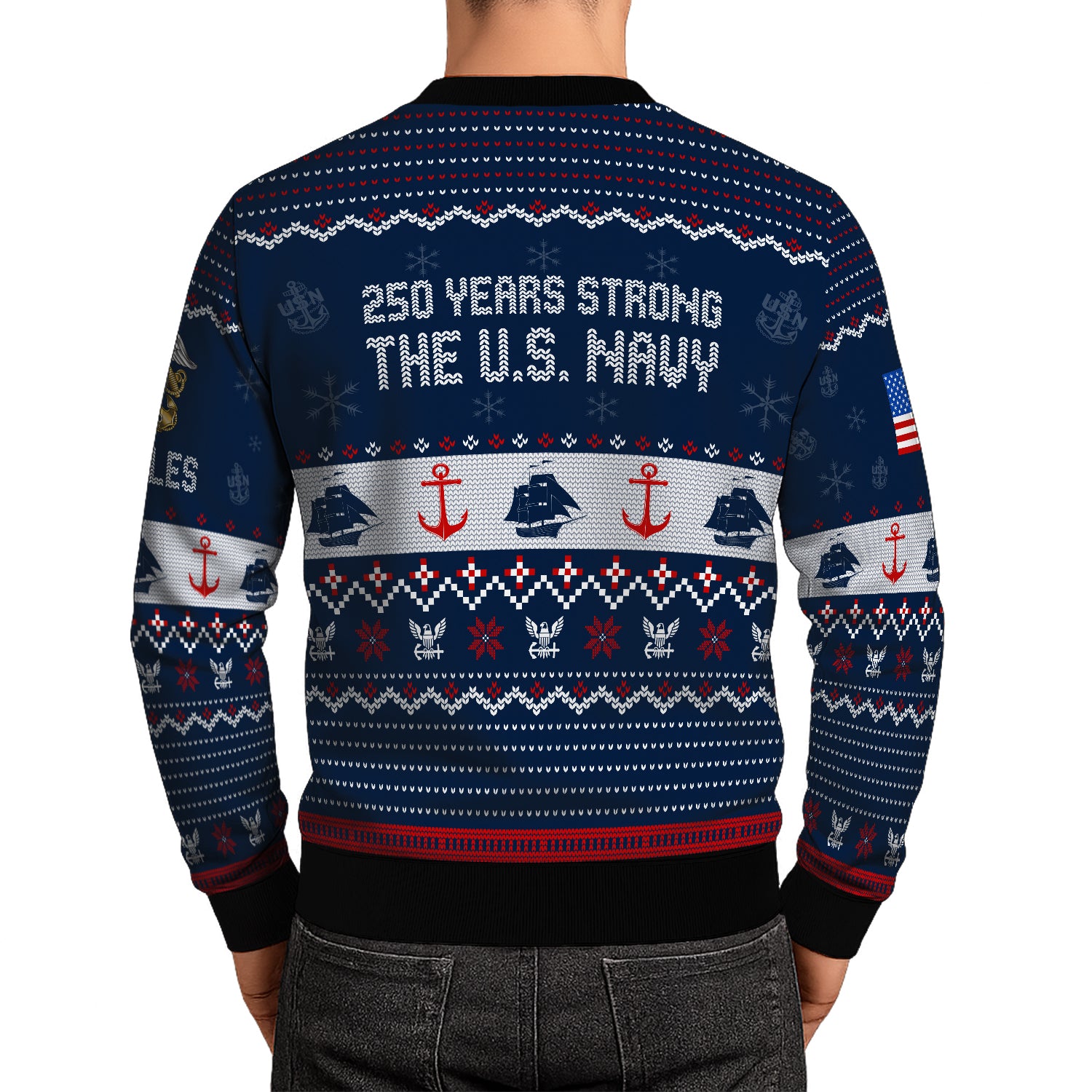 Custom Ranks And Text US Navy Ugly Christmas Sweater for Women Men JUST03