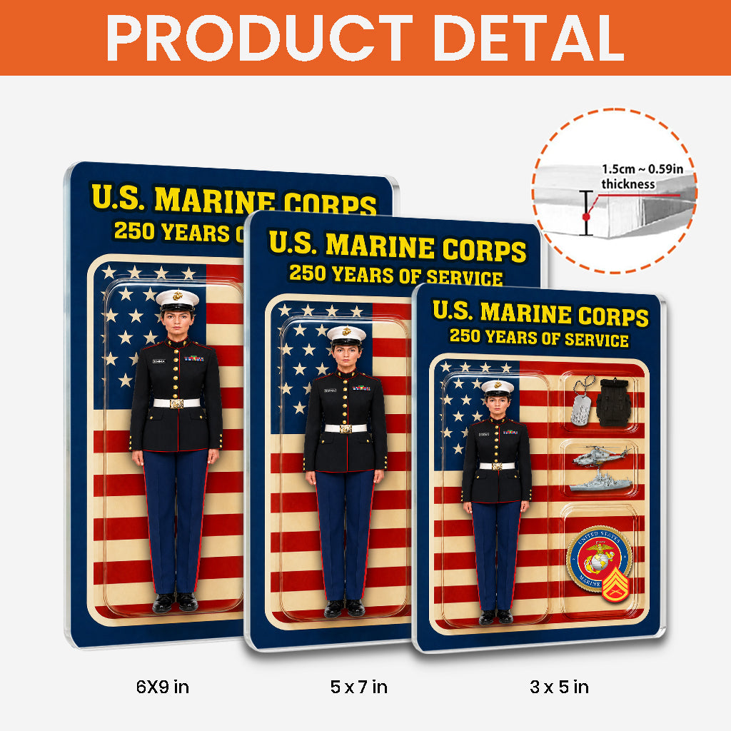 Personalized MARlNE 250th Years Of Service Custom Figure MARlNE Male Officer Blue Dress Uniform Acrylic Block