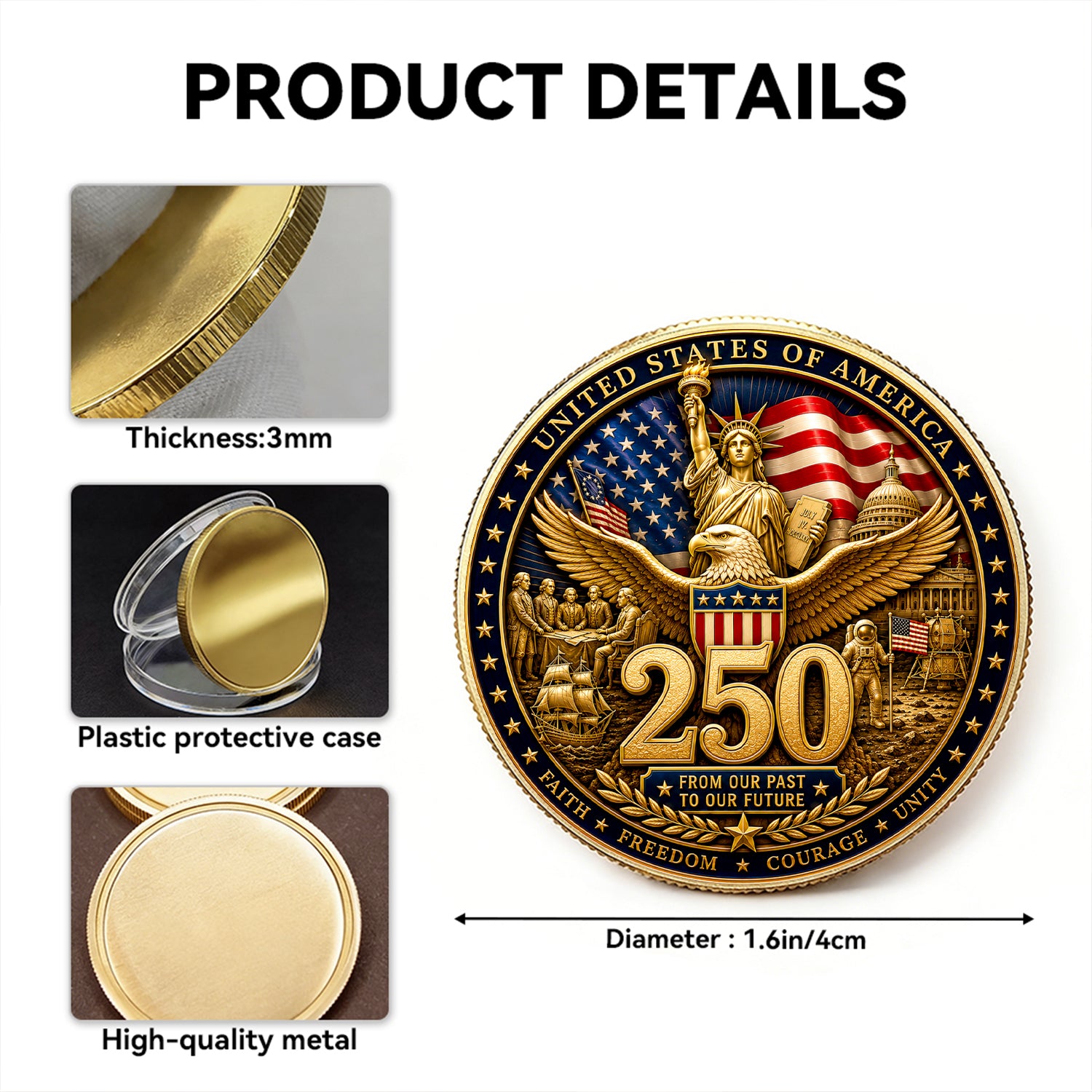 Personalized United States Army Rank Challenge Coin 1776-2026 Anniversary Gift
