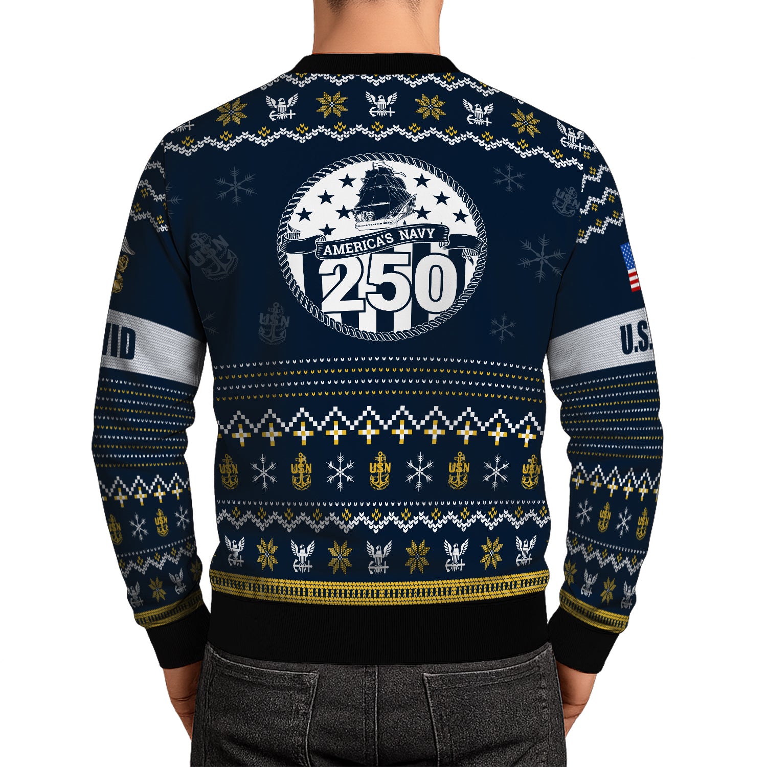 Custom Ranks And Text US Navy Ugly Christmas Sweater for Women Men JUST04