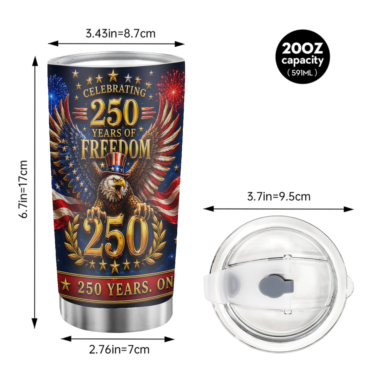 America 250 Years of Freedom Eagle 20oz Tumbler Patriotic Gift