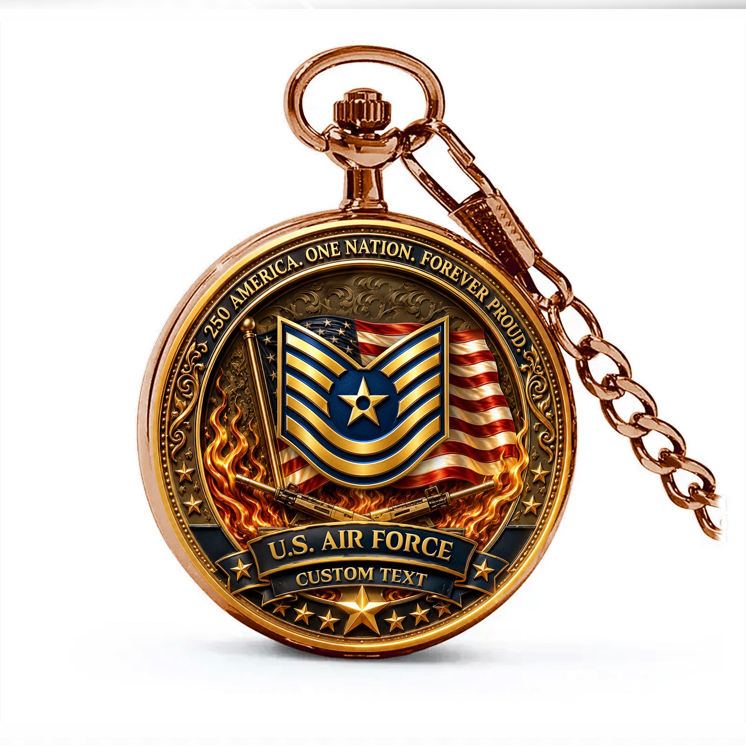 US Air Force Pocket Watch Personalized Rank and Text Gift