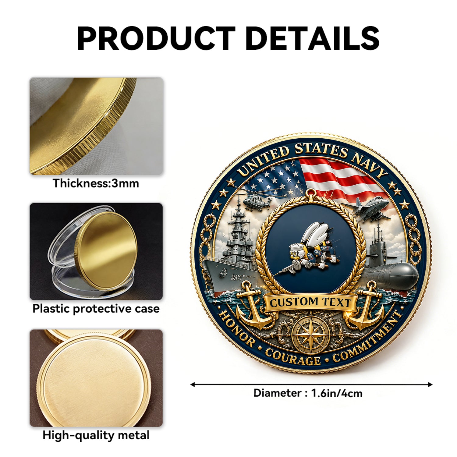Personalized U.S. Navy 250th Anniversary Challenge Coin