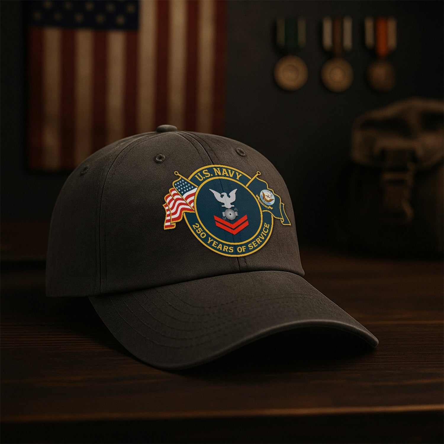 Custom Ranks US Navy Premium Washed Denim Cap DC012