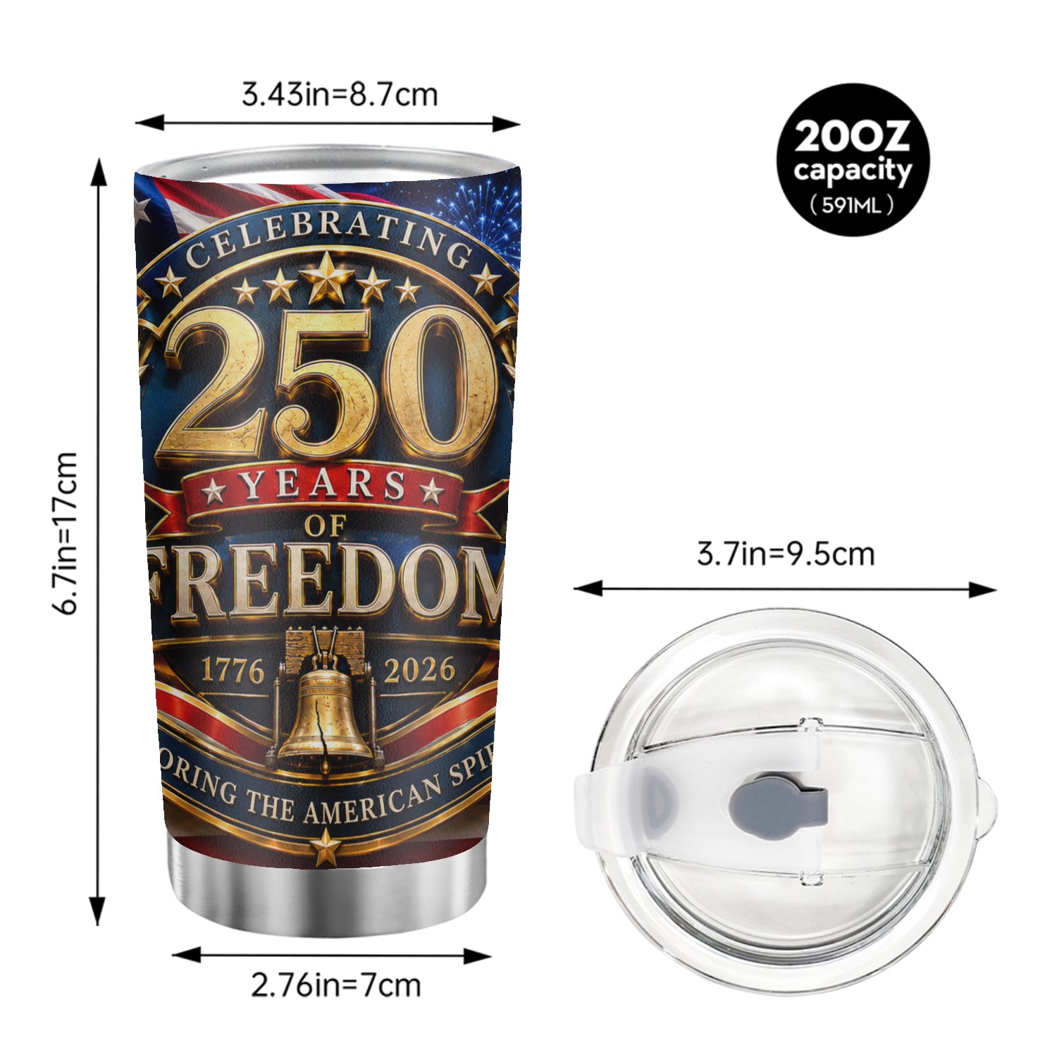 America 250 Years of Freedom 20oz Tumbler Patriotic Eagle Gift