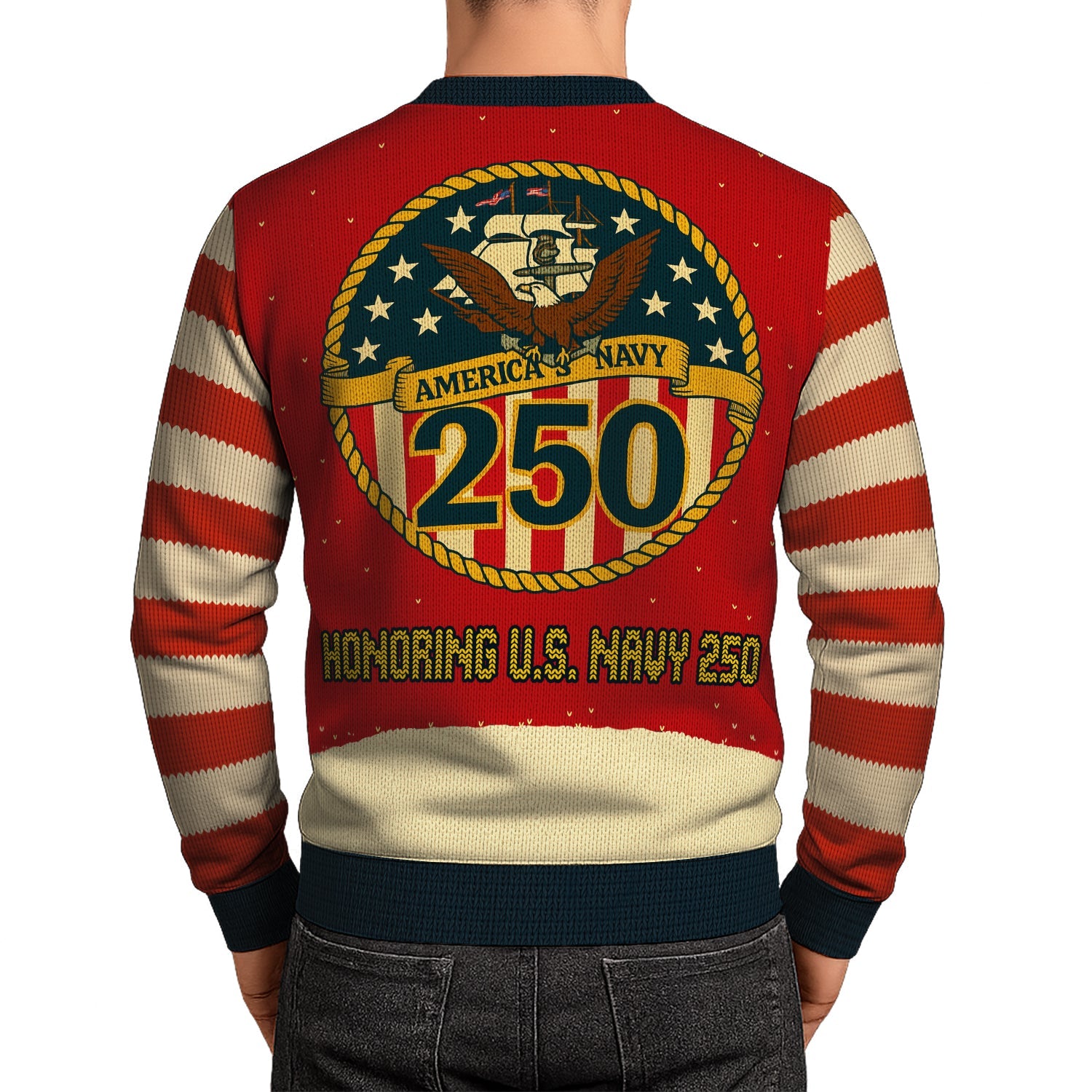 Honoring US Navy 250 Christmas Ugly Sweater