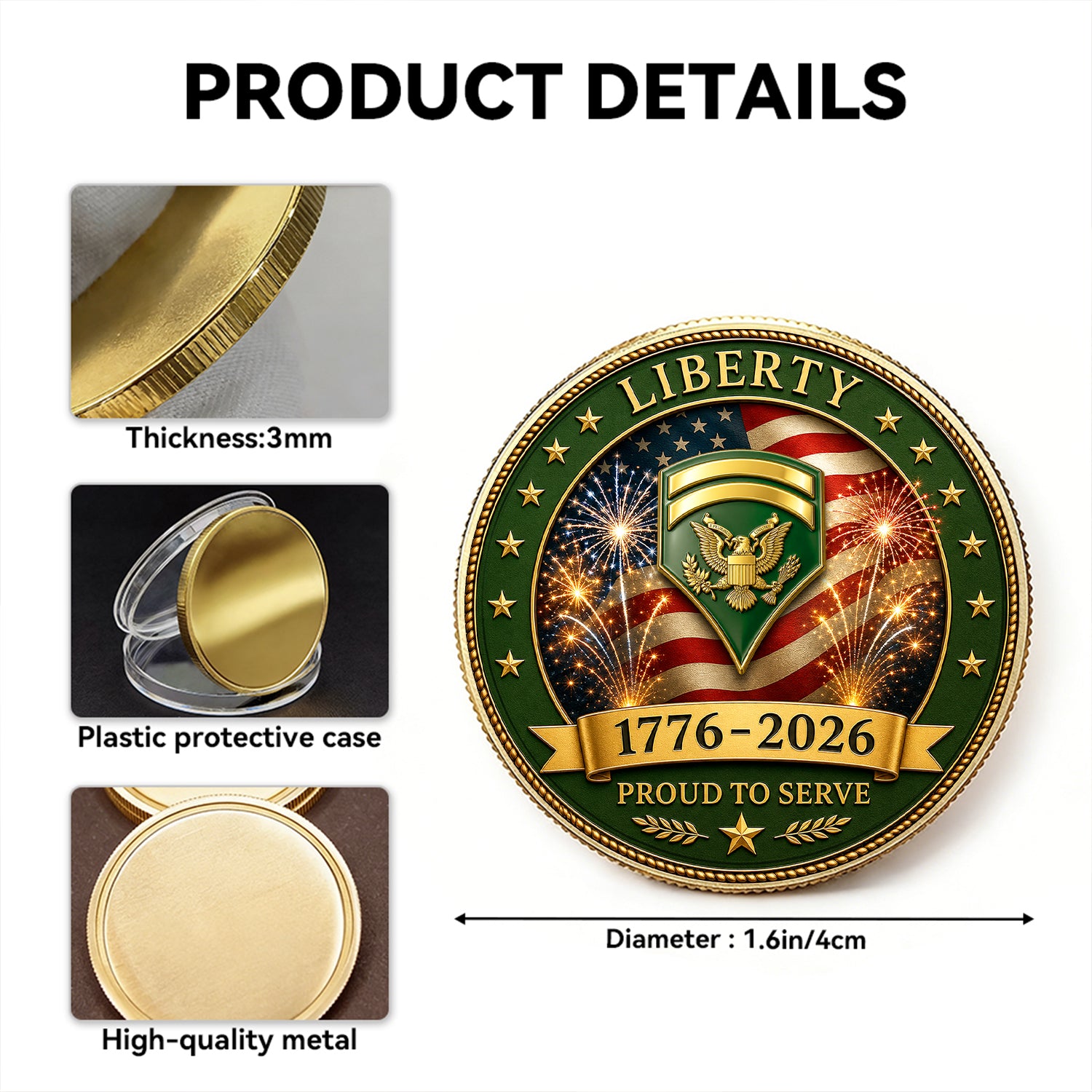 Personalized U.S. Army Veteran Rank Challenge Coin – Custom Text & Rank