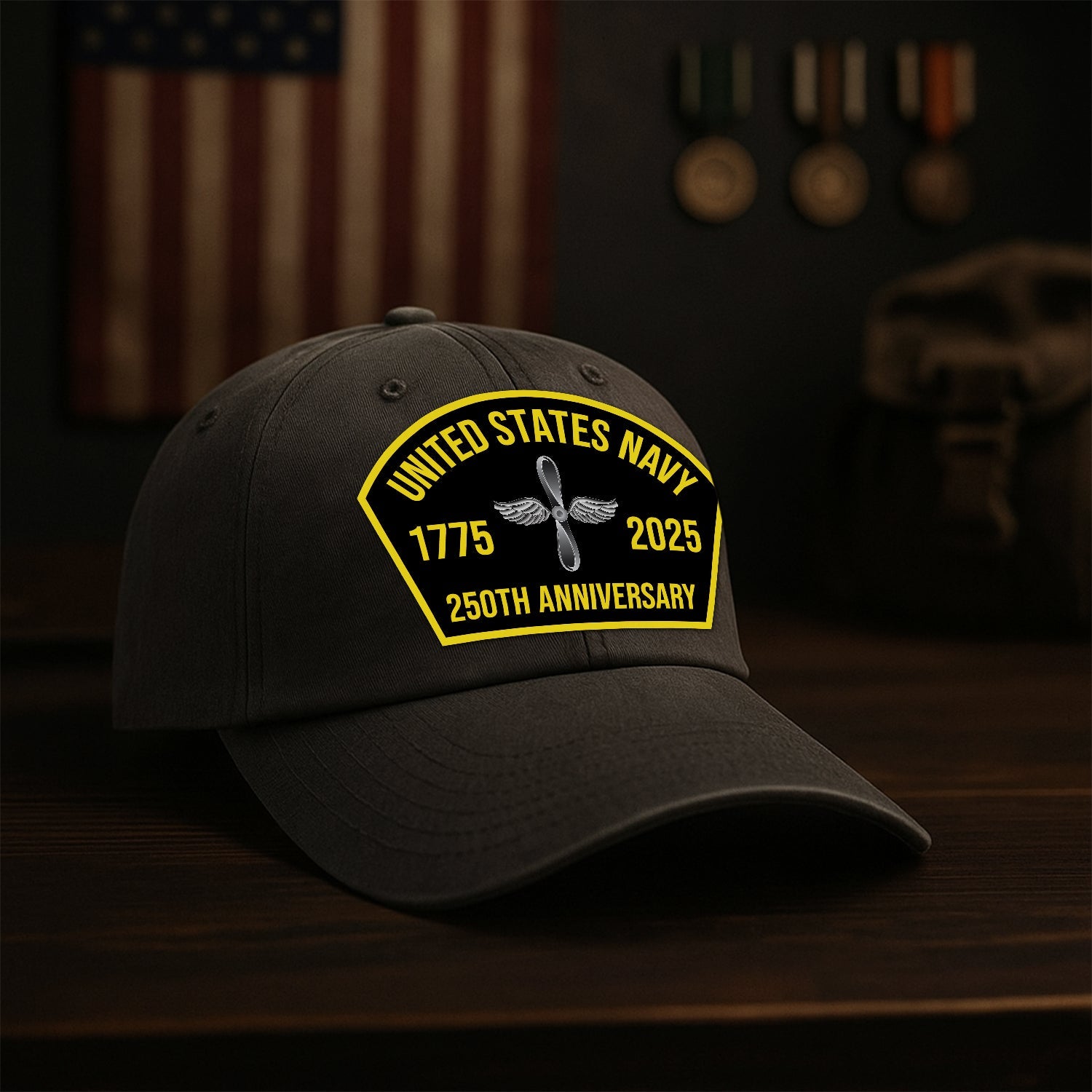 Custom Ranks US Navy Premium Washed Denim Cap DC008