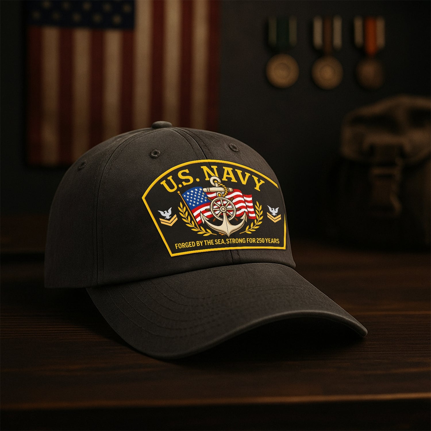 Custom Ranks US Navy Premium Washed Denim Cap DC013