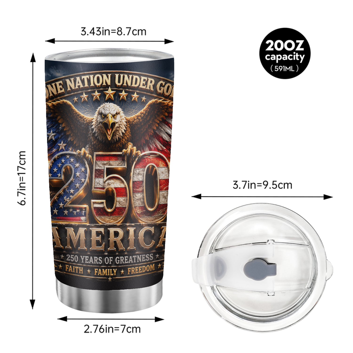USA 250 Anniversary Eagle Flag Freedom 20oz Tumbler