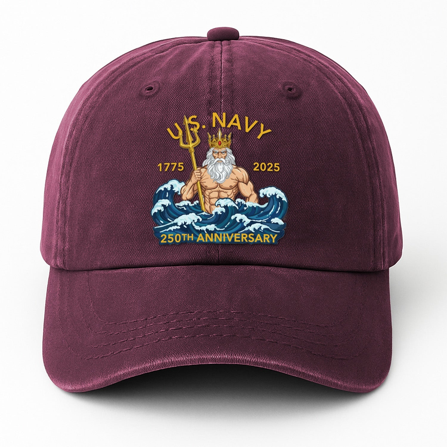 US Navy 250th Annivesary Poseidon Washed Denim Cap