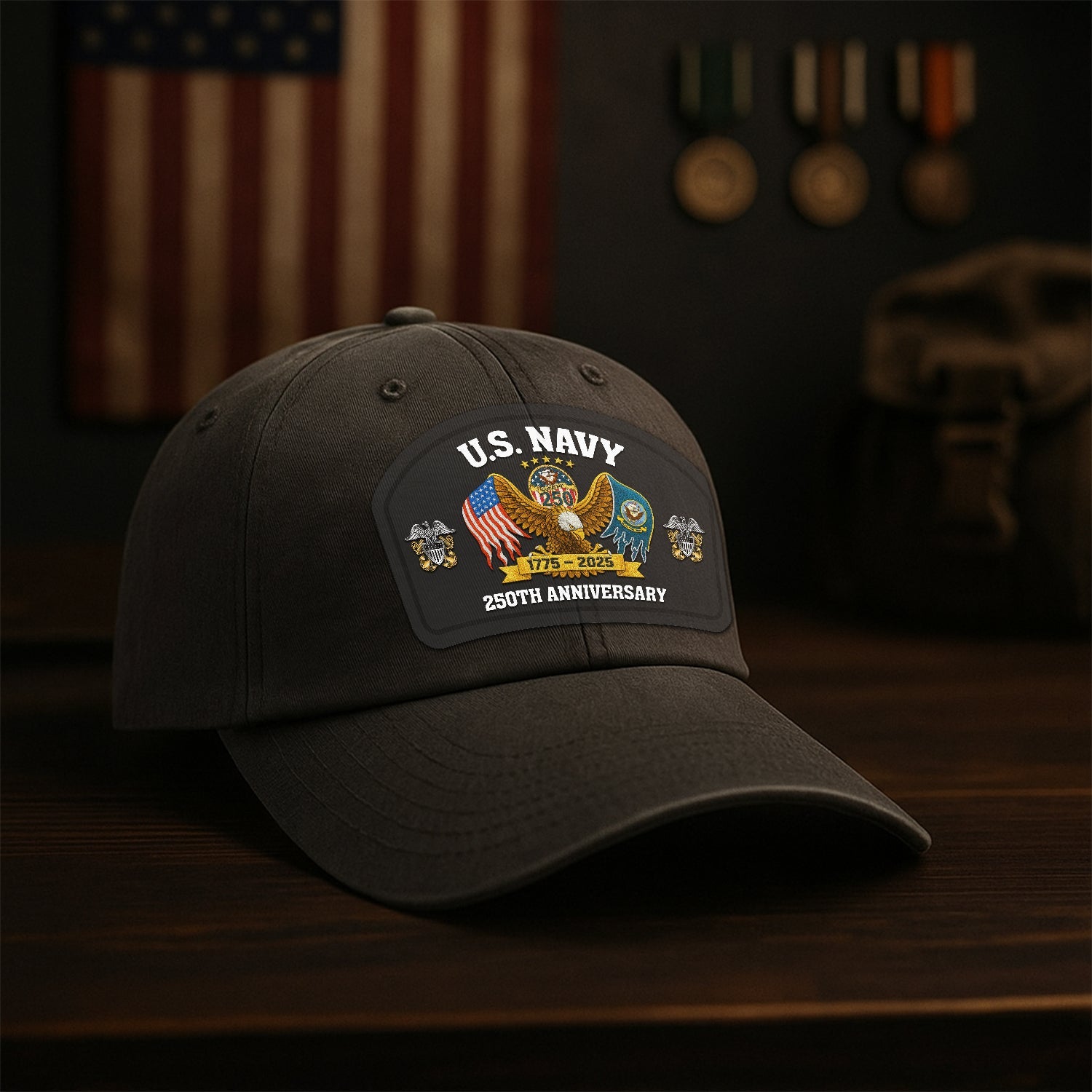 Custom Ranks US Navy Premium Washed Denim Cap DC009