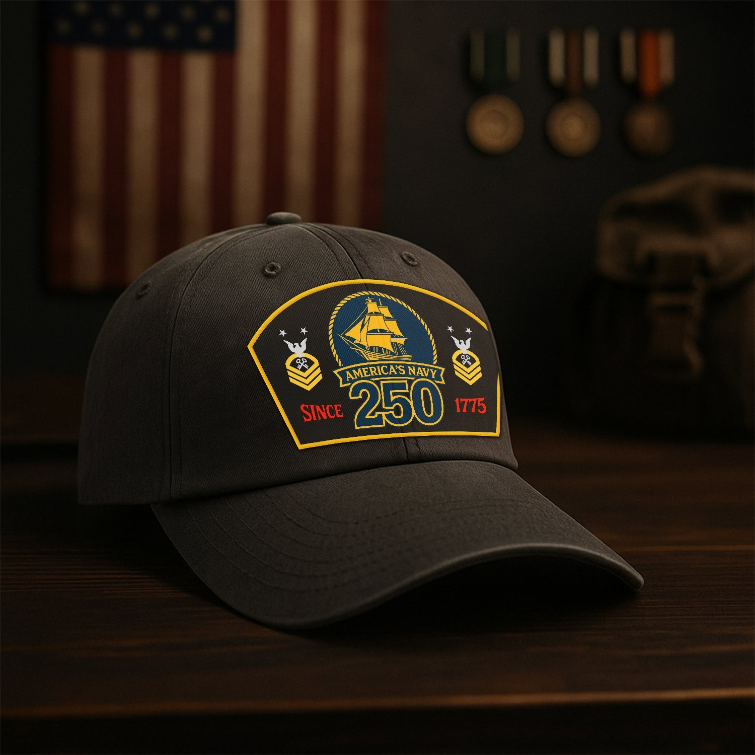 Custom Ranks US Navy Premium Washed Denim Cap DC015