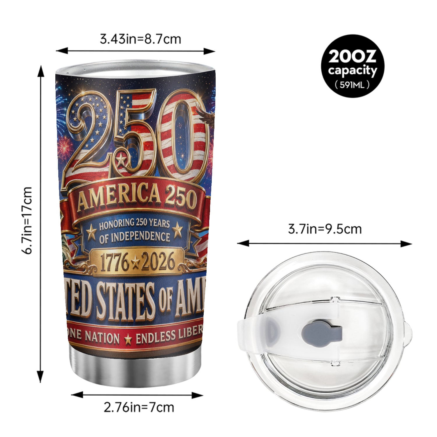 America 250 Independence Celebration 20oz Tumbler Patriotic Gift