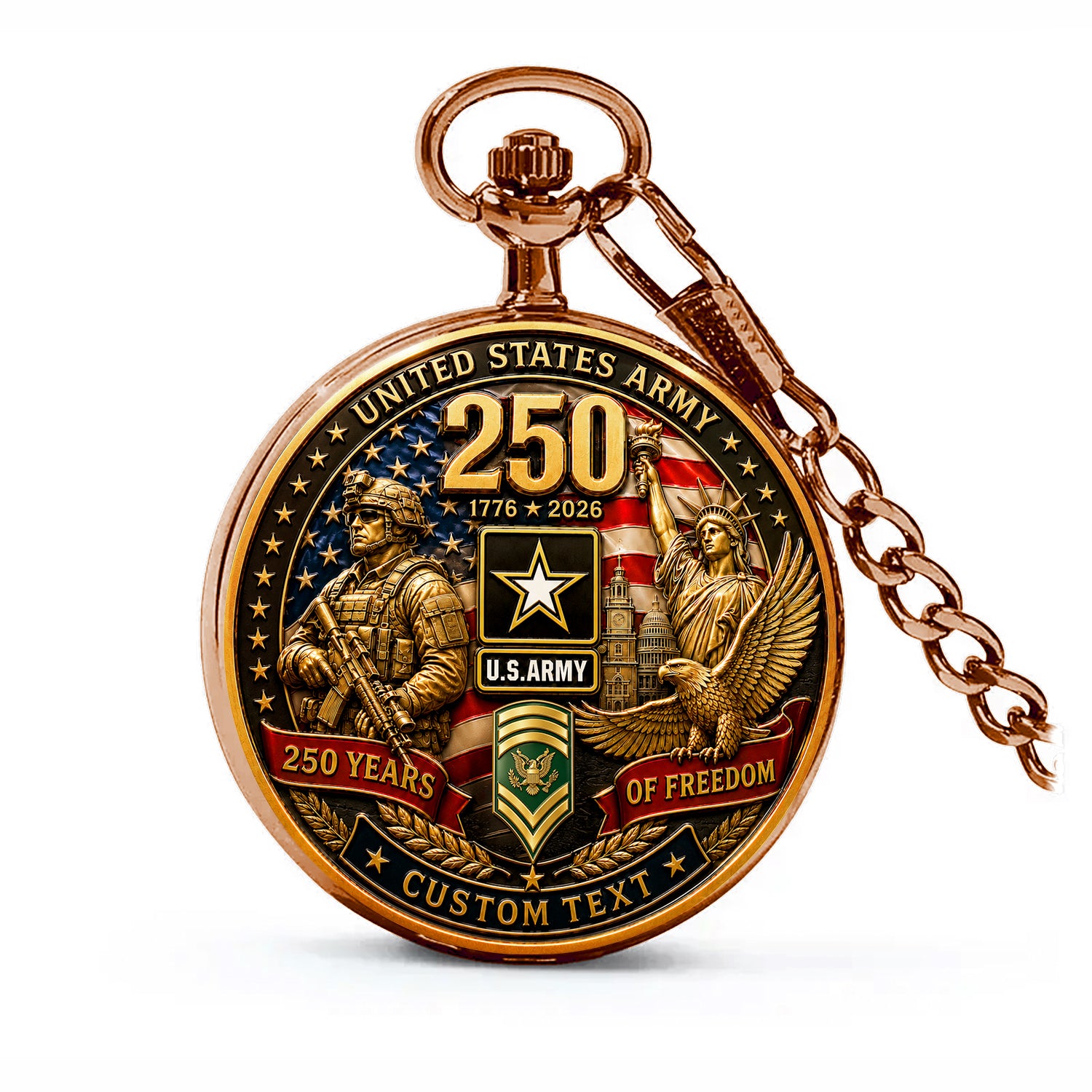 Personalized US Army Rank Name Pocket Watch for Him