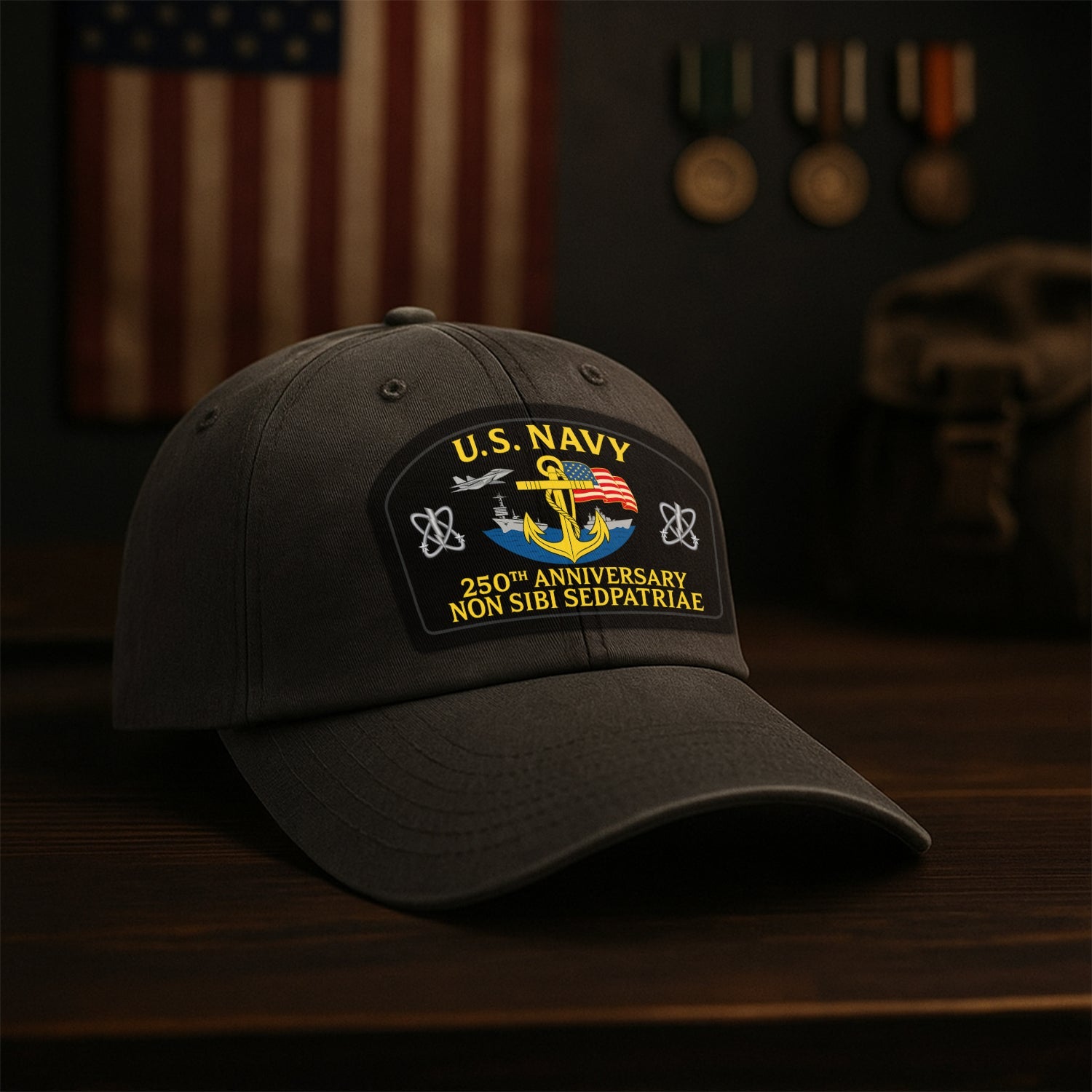 Custom Ranks US Navy Premium Washed Denim Cap DC010