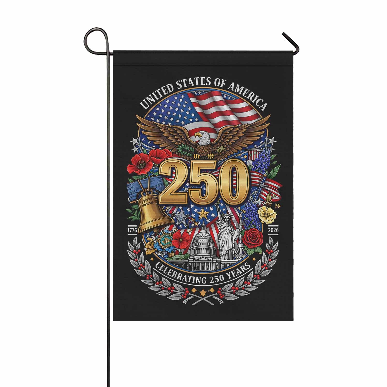 USA 250 Years Garden Flag Patriotic Eagle Liberty Bell Decor