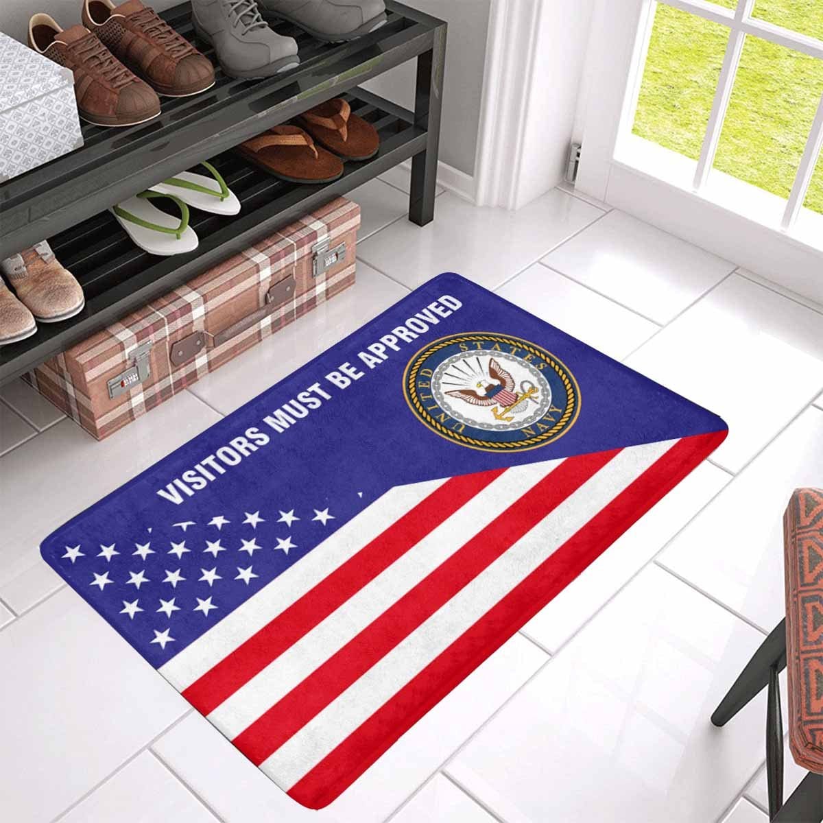 US Flag and Military Logo Doormat - Visitors must be approved