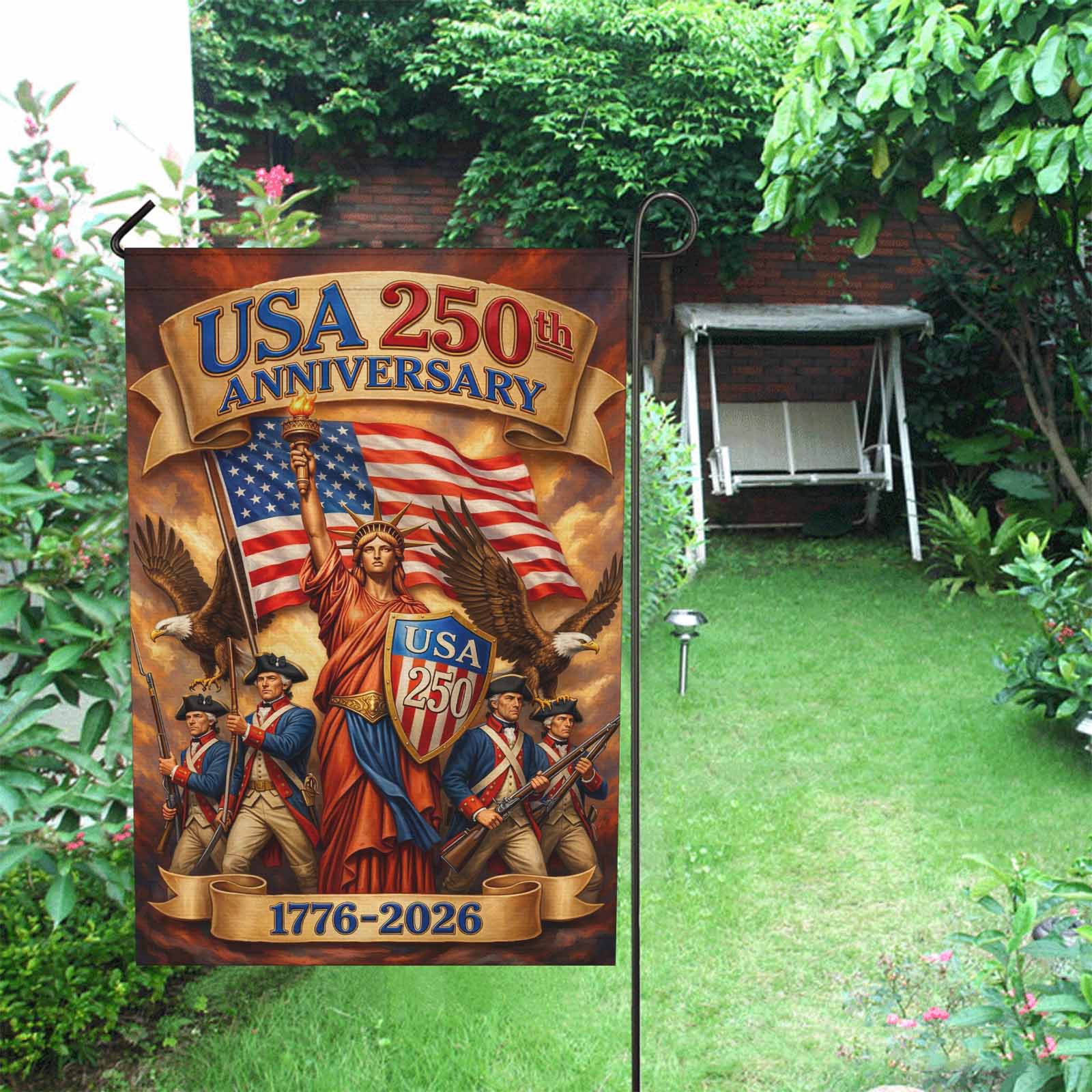 USA 250th Anniversary Patriotic Garden Flag Liberty Eagle 1776-2026
