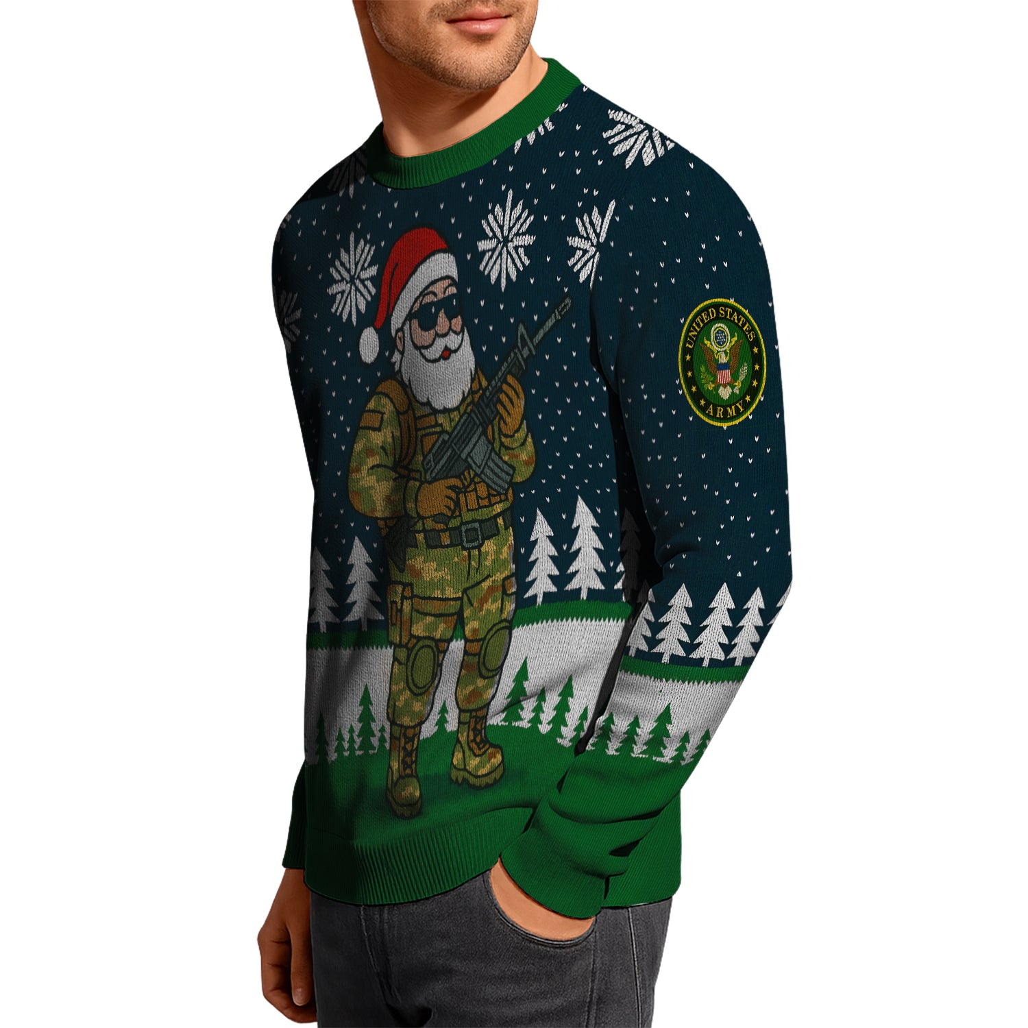 US Army Santa Cloud Christmas Ugly Christmas Sweater