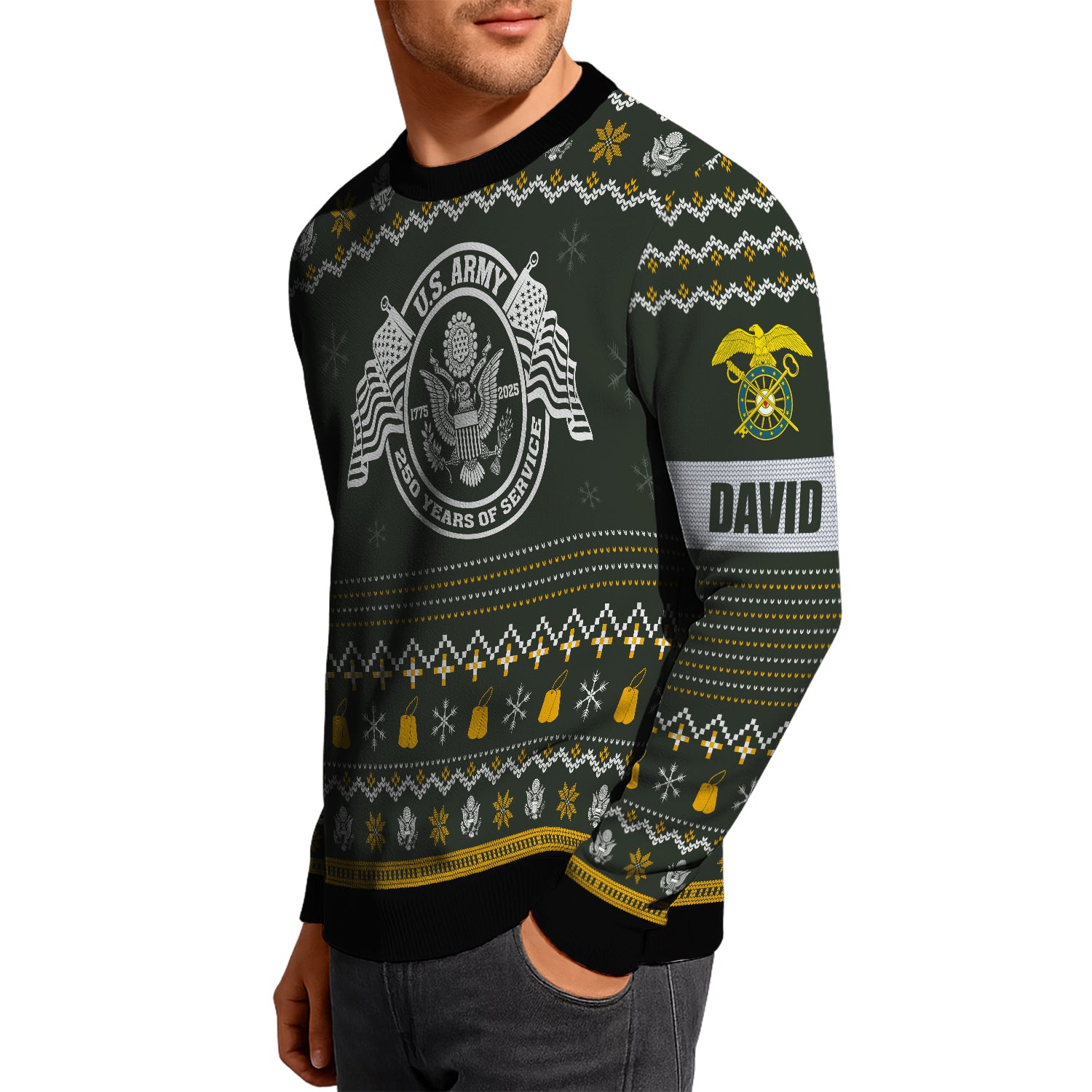 Custom Ranks And Text US Army Ugly Christmas Sweater for Women Men JUST04