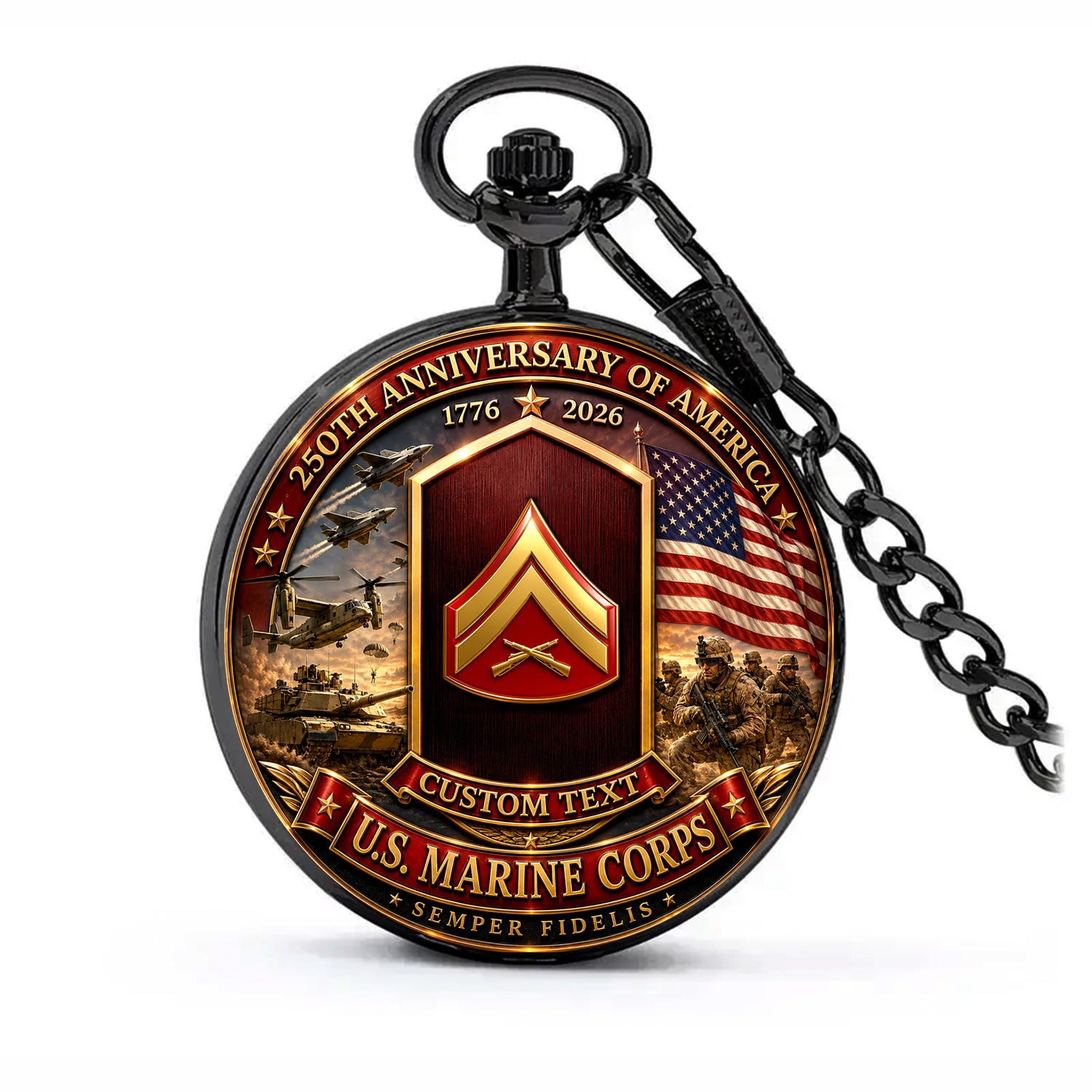 Personalized Marine Corps Rank Pocket Watch Veteran Gift