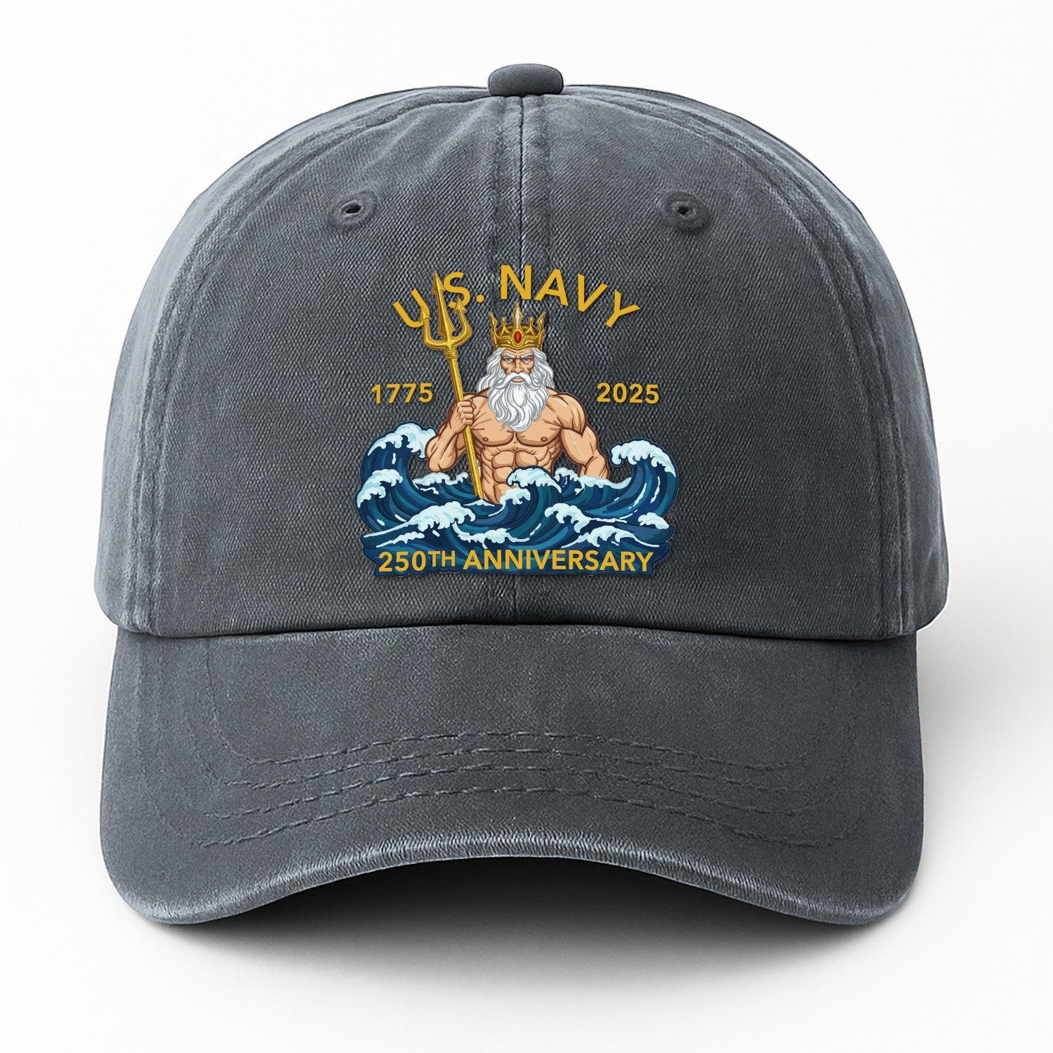 US Navy 250th Annivesary Poseidon Washed Denim Cap