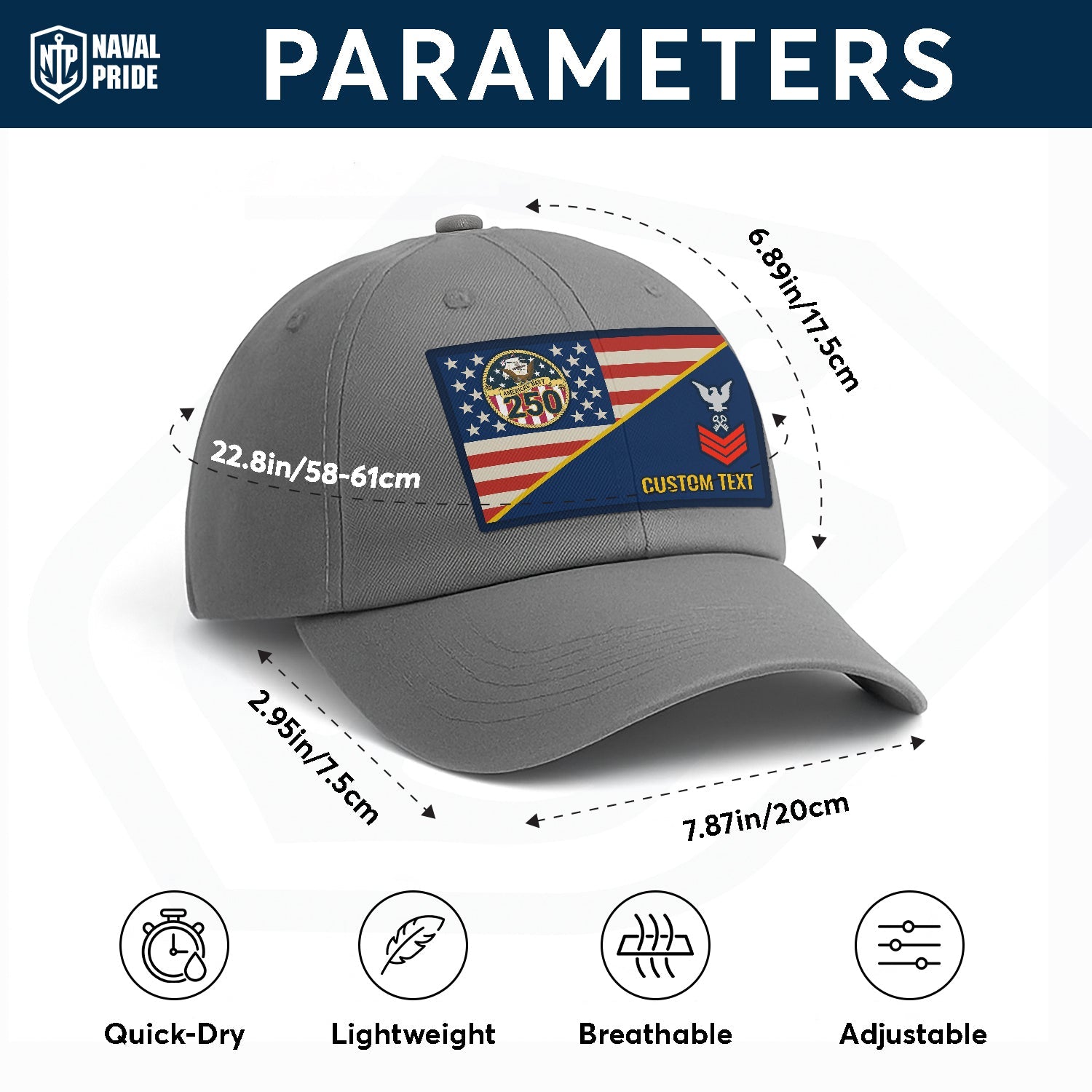 Custom Ranks & Text US Navy Premium Washed Denim Cap DC017